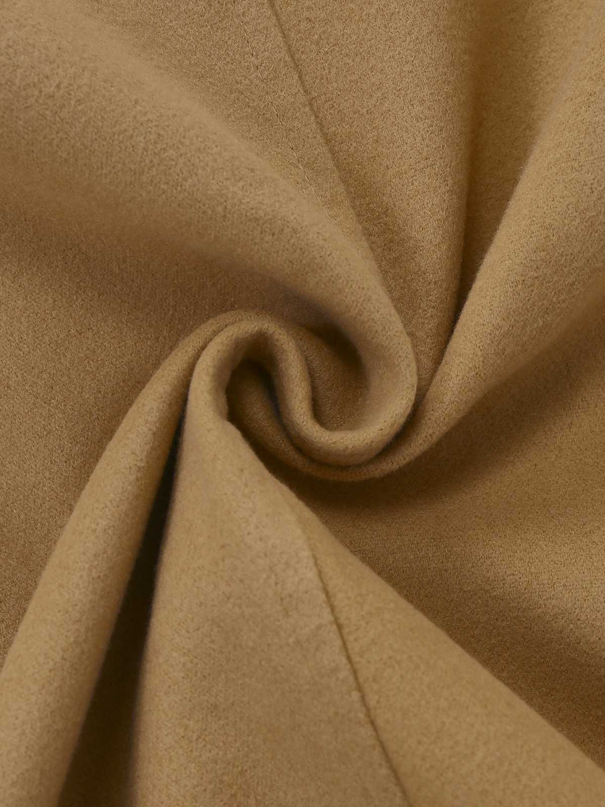 Khaki 1940s Lapel Double-Breasted Belted Coat - Image 6