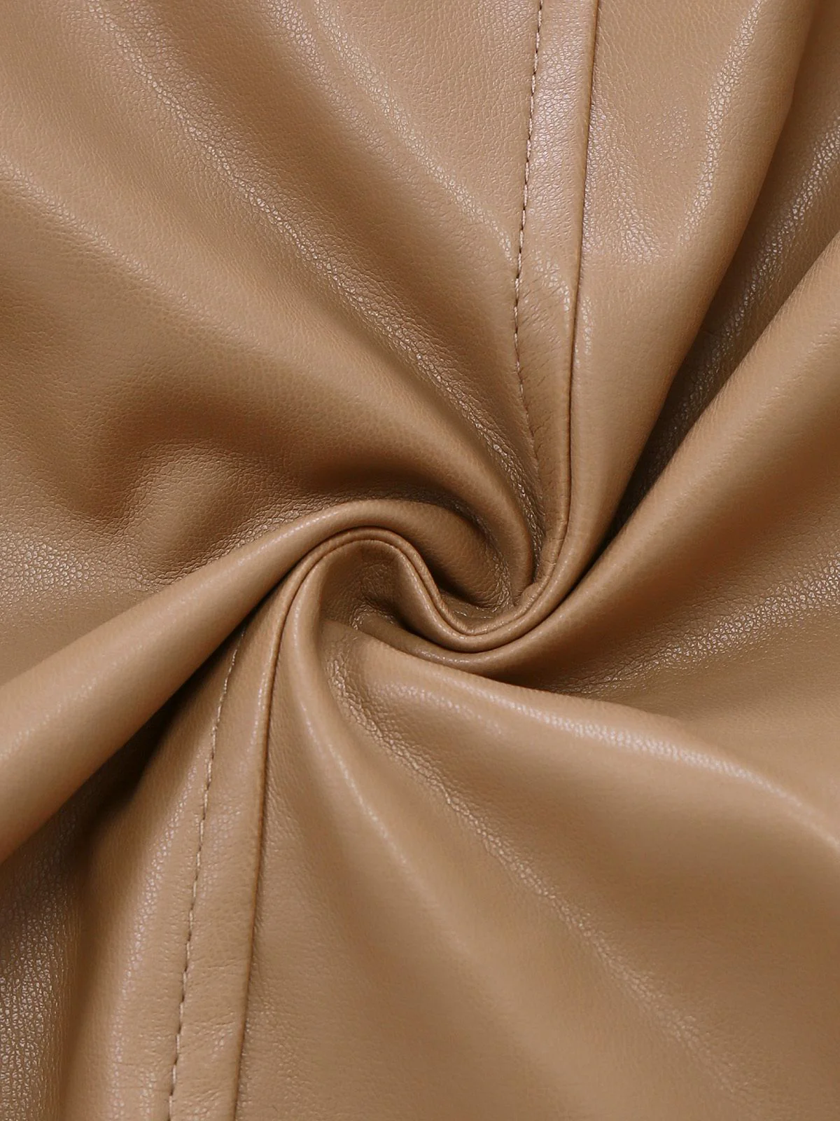 Khaki 1940s PU Leather Faux Fur Collar Belted Coat - Image 7