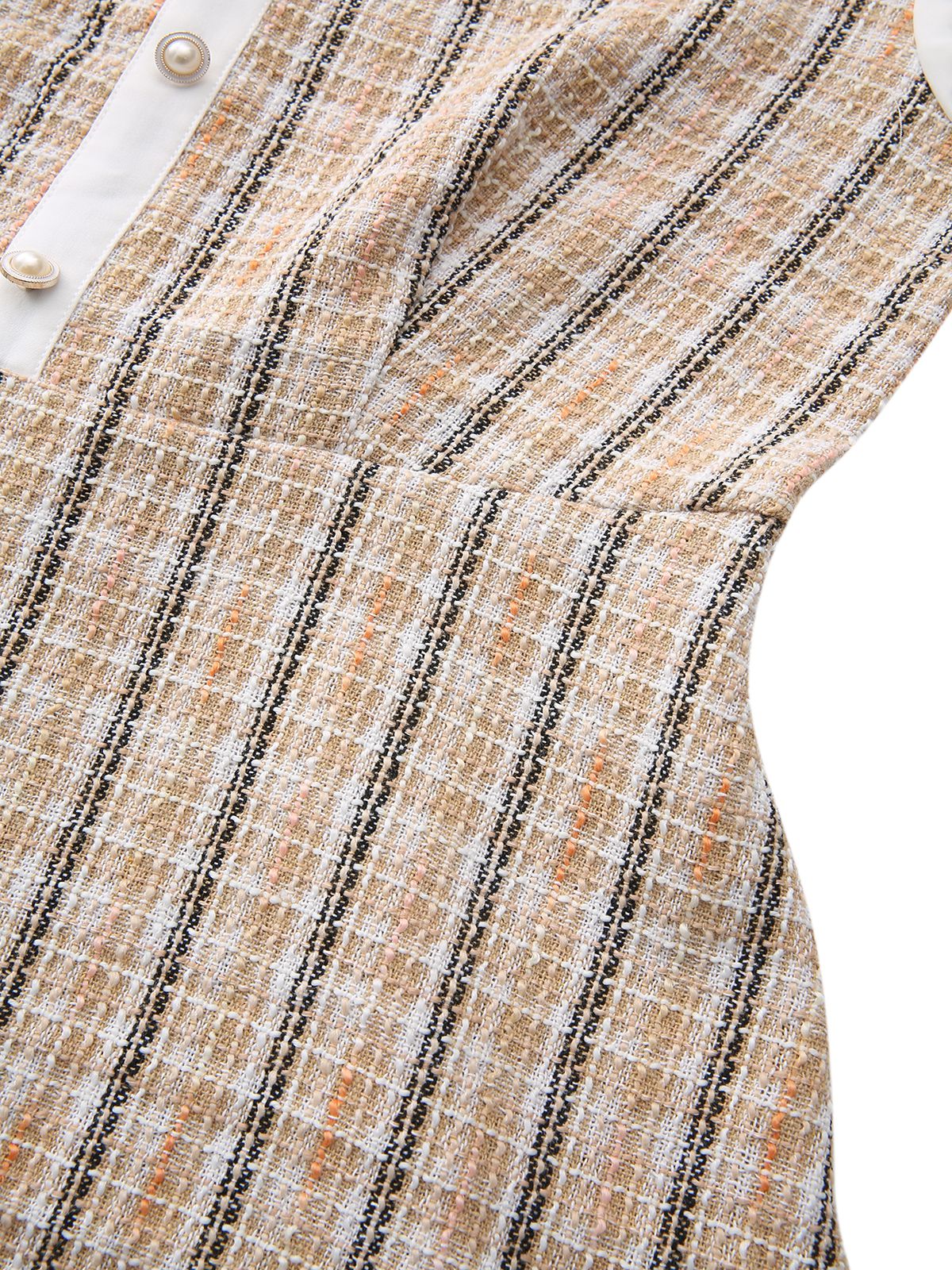 Khaki 1940s Vintage Style Patchwork Long Sleeve Dress - Image 5