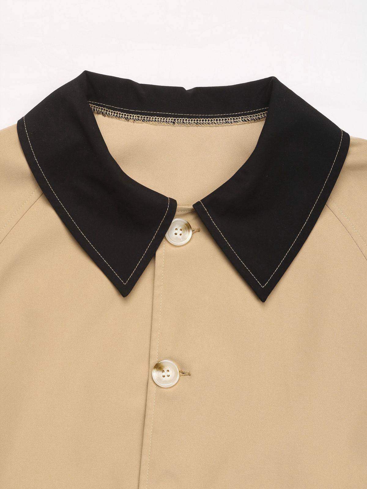 Khaki 1950s Contrast Rolled Cuff Lapel Jacket - Image 4