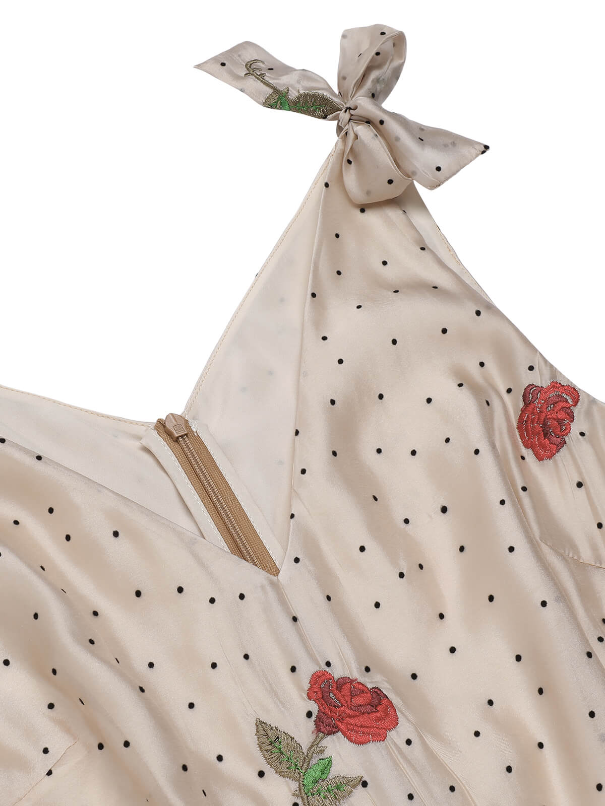 Khaki 1950s Embroidered Rose V-Neck Romper - Image 5