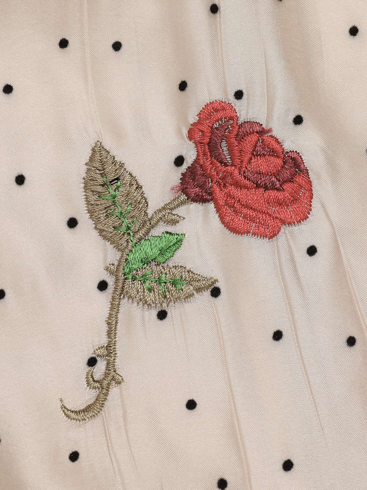 Khaki 1950s Embroidered Rose V-Neck Romper - Image 6