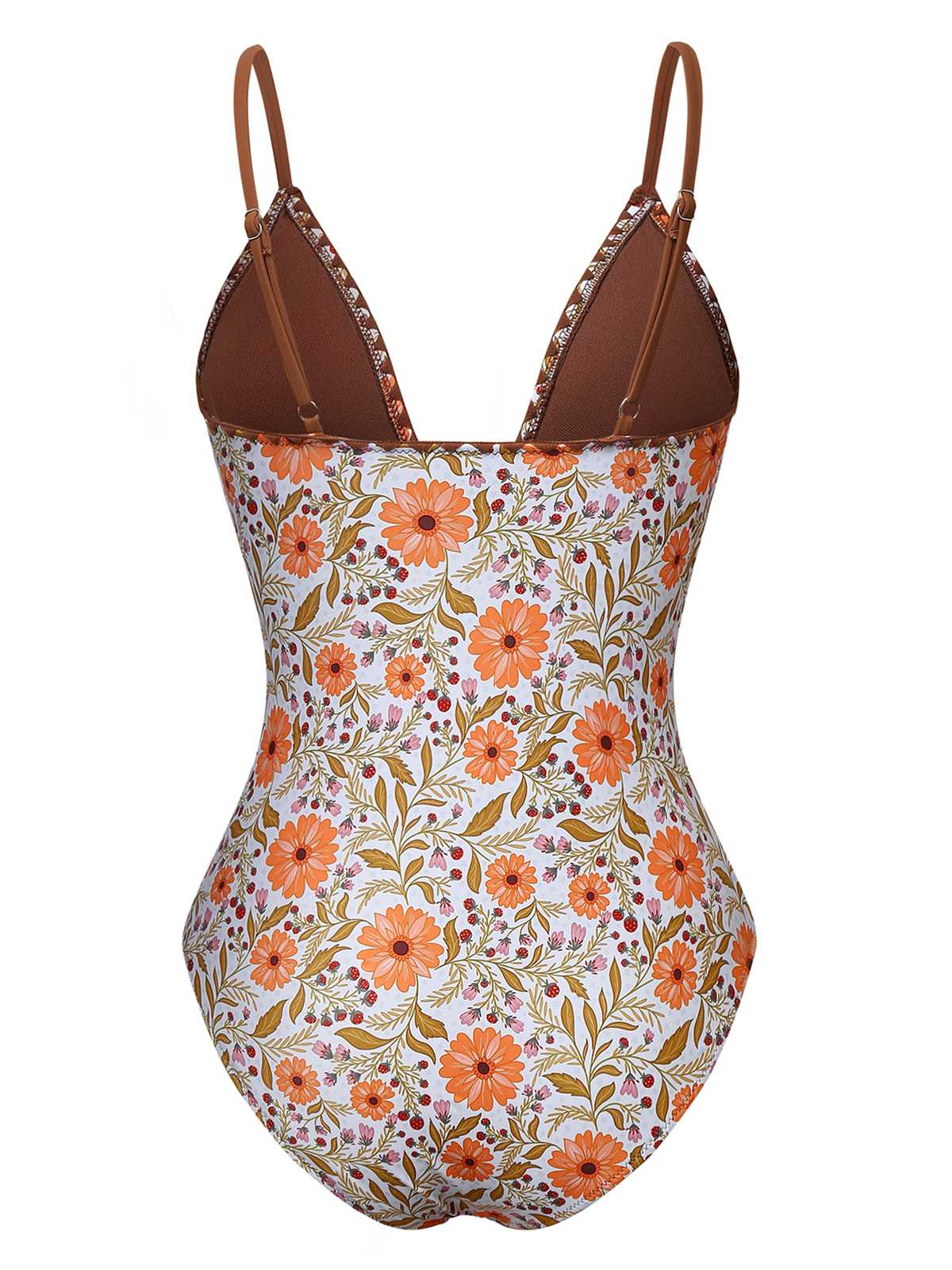 Khaki 1950s Floral Keyhole One-Piece Swimsuit - Image 2