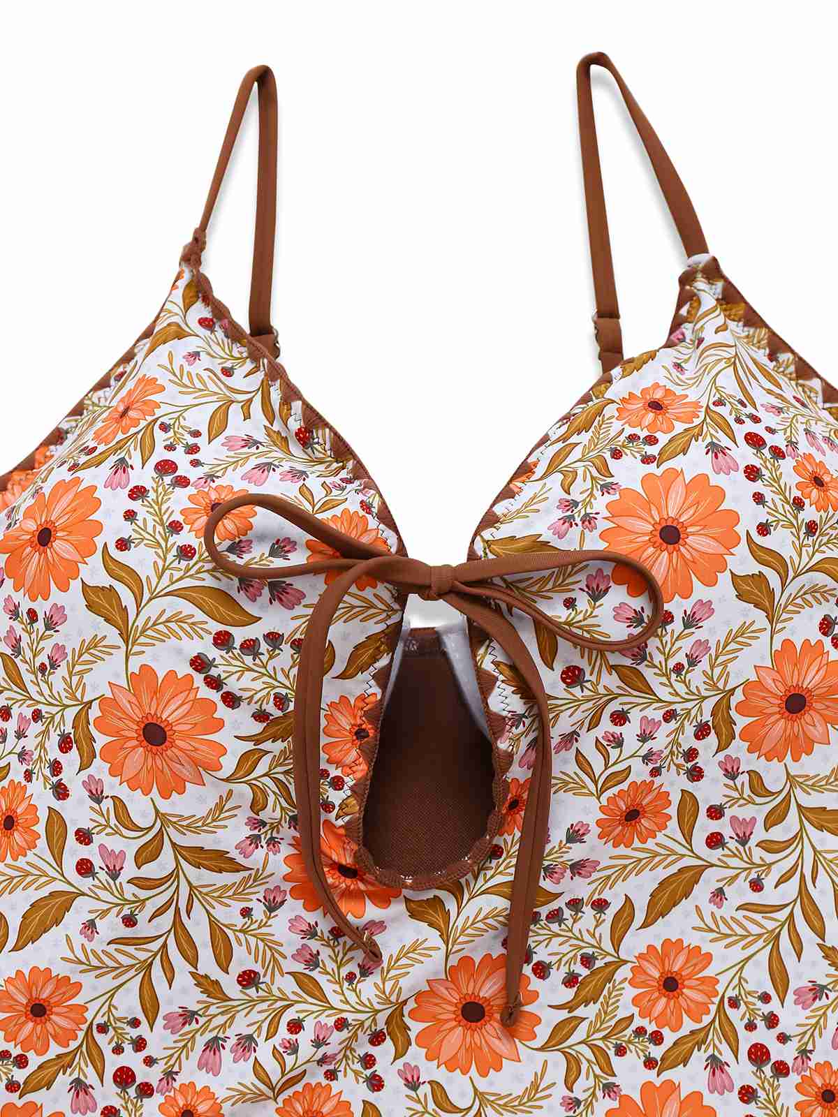 Khaki 1950s Floral Keyhole One-Piece Swimsuit - Image 3