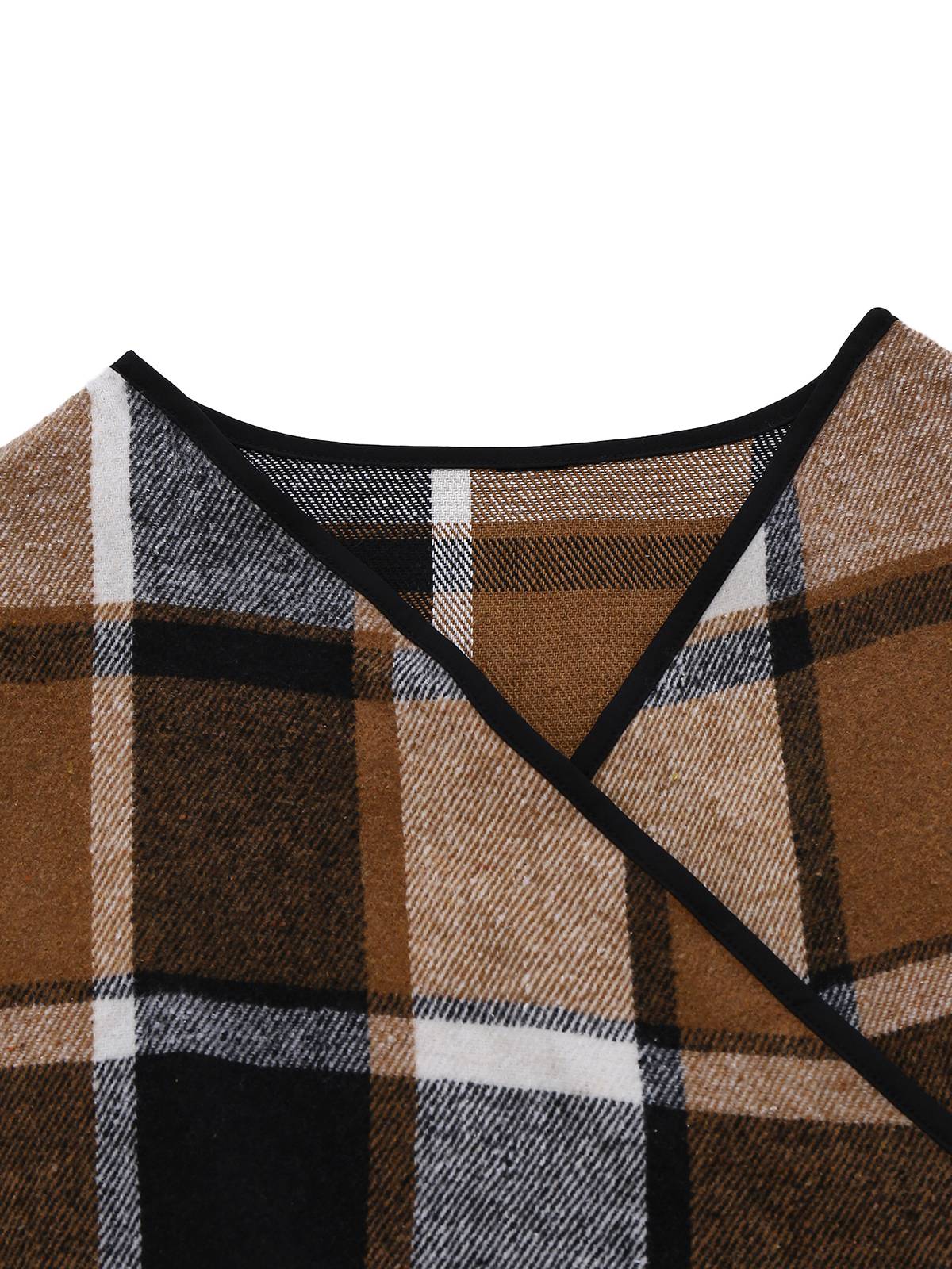 Khaki 1950s Plaid Long Sleeve Irregular Jacket - Image 5
