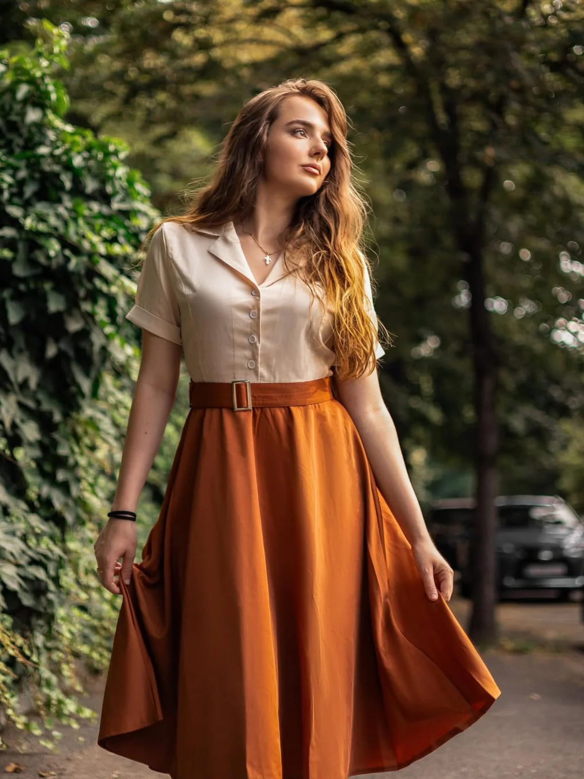 Khaki 1950s Snow White Style Button Dress - Image 2