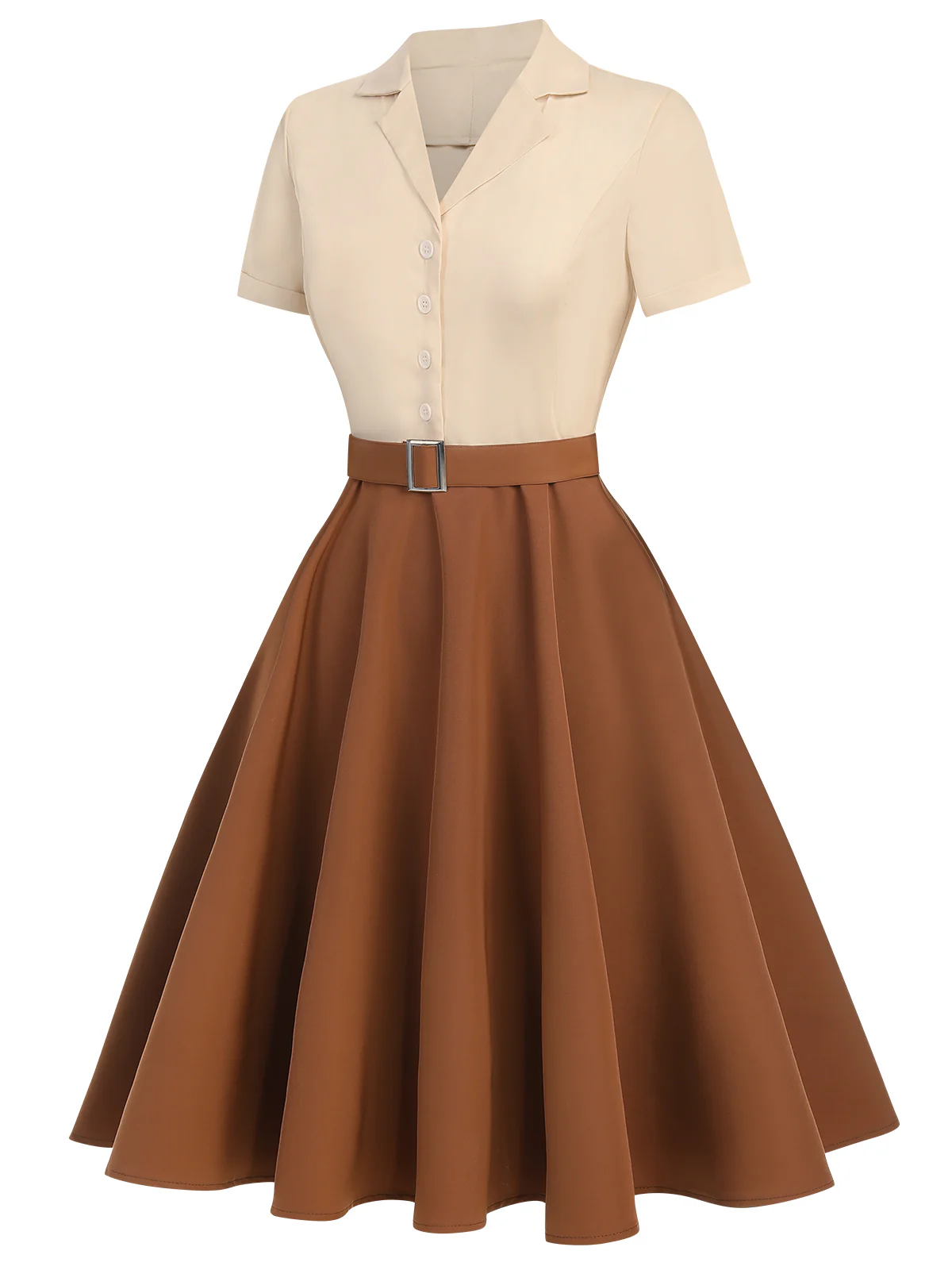 Khaki 1950s Snow White Style Button Dress - Image 2