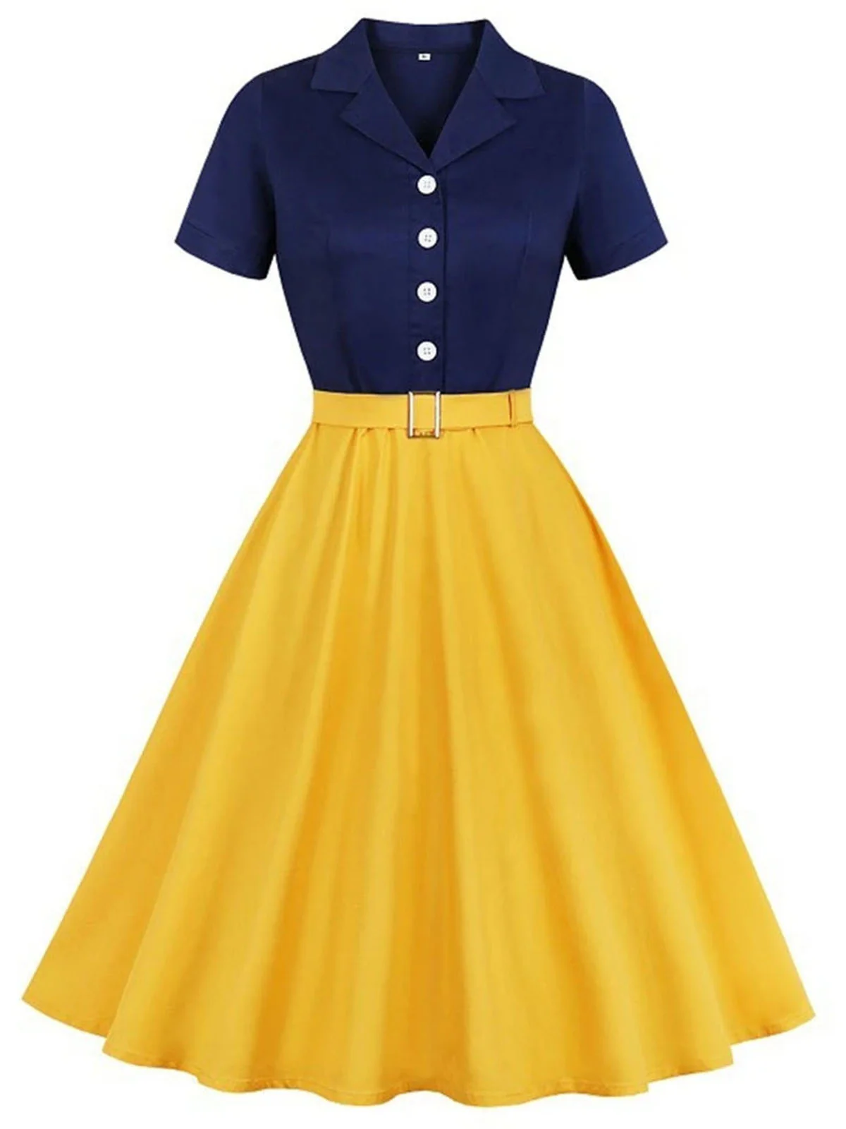 Khaki 1950s Snow White Style Button Dress - Image 5