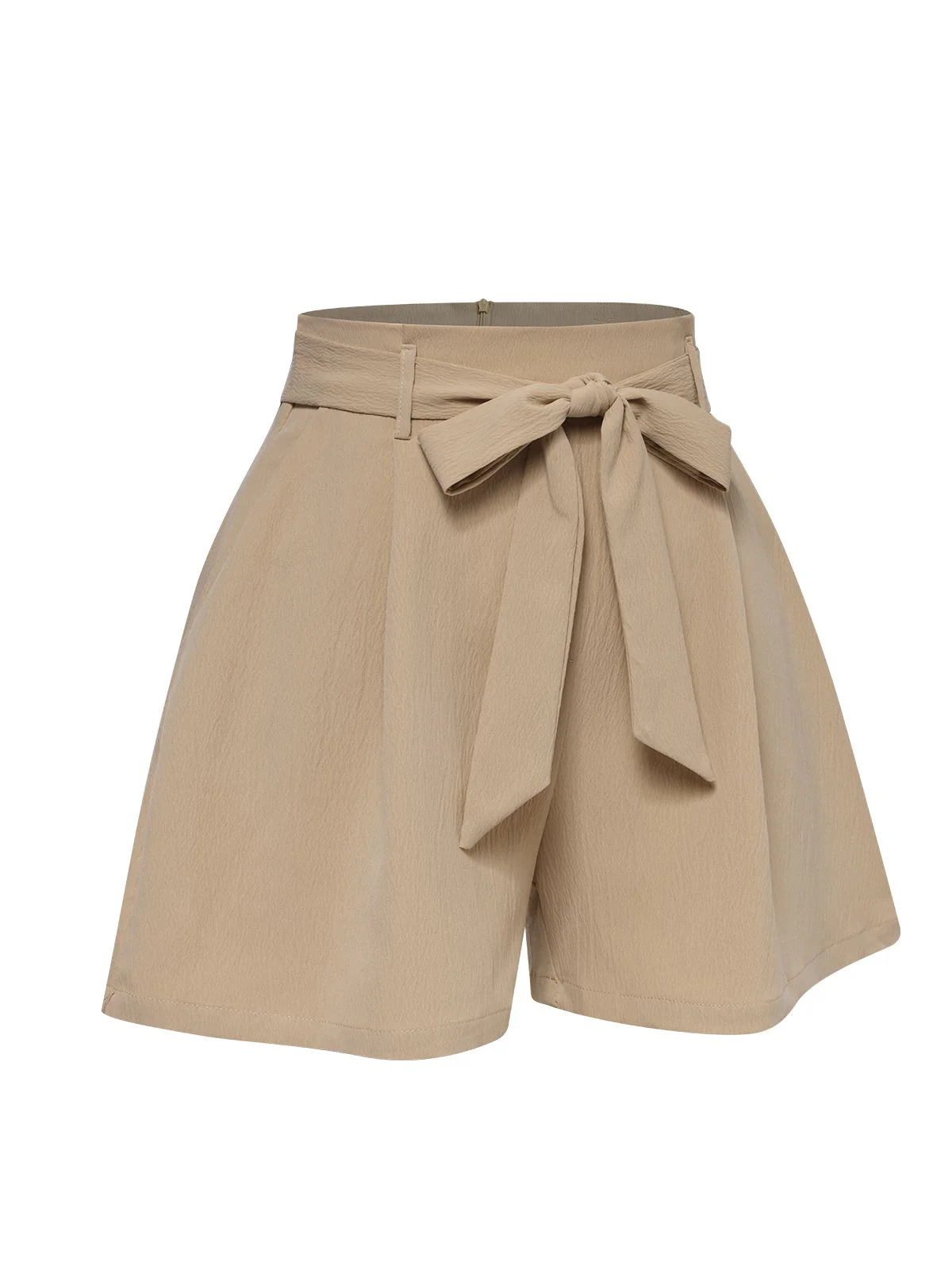 Khaki 1950s Solid Belted Shorts - Image 2