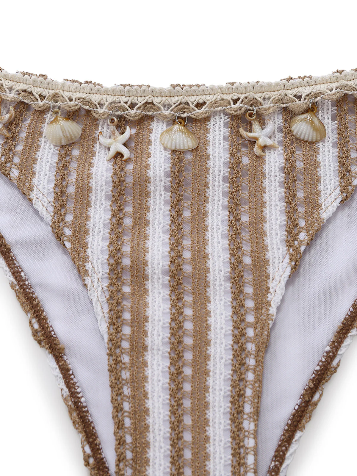 Khaki 1950s Striped Crochet 3D Seashell & Starfish Tankini Set - Image 6