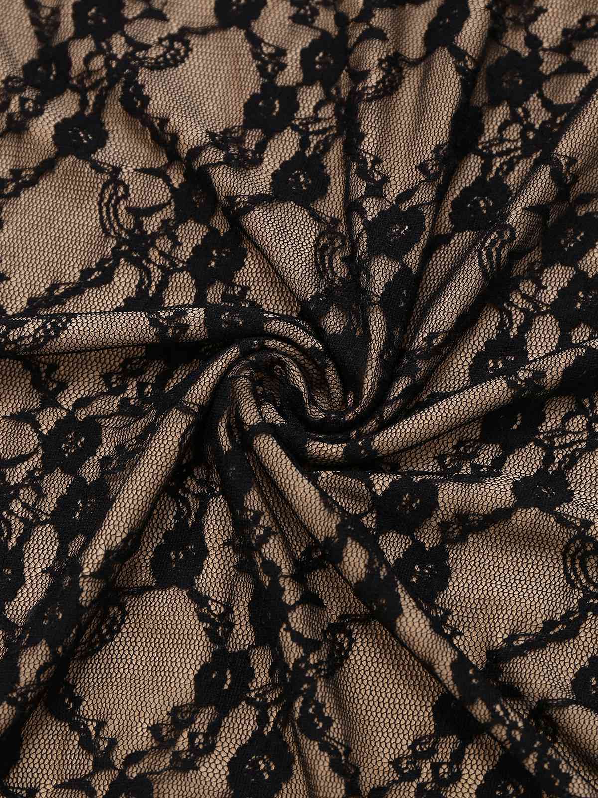 Khaki 1960s Lace Patchwork Spaghetti Strap Bodycon Dress - Image 5