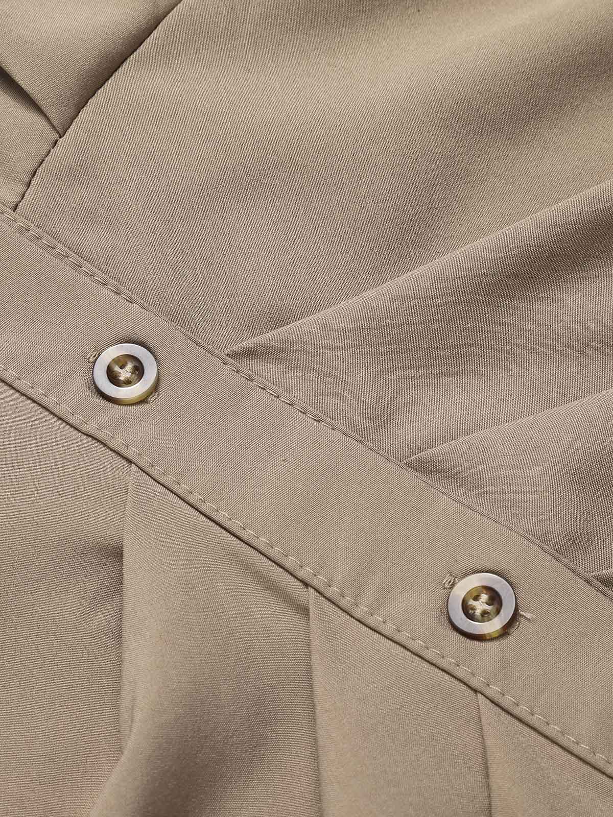 Khaki 1960s Solid Fold Pleated Lapel Dress - Image 7