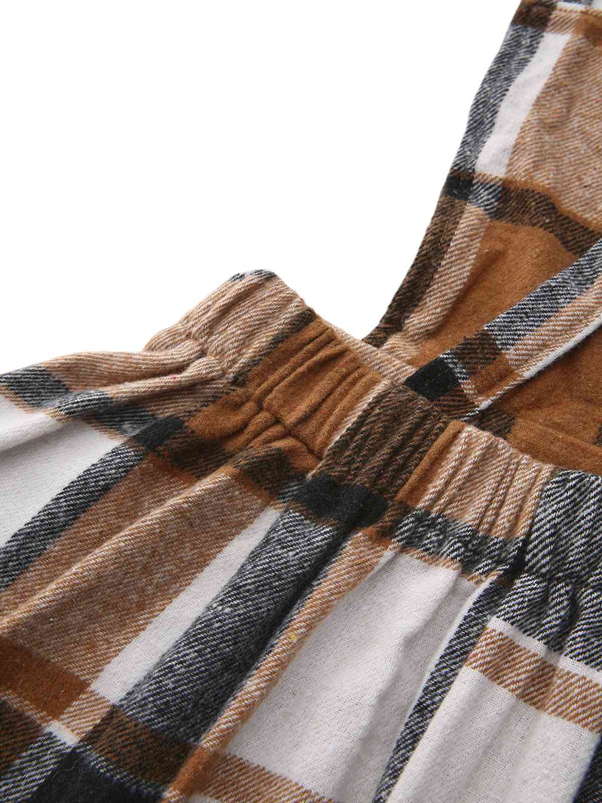 Khaki 1960s Square Neck Plaid Overall Dress - Image 5