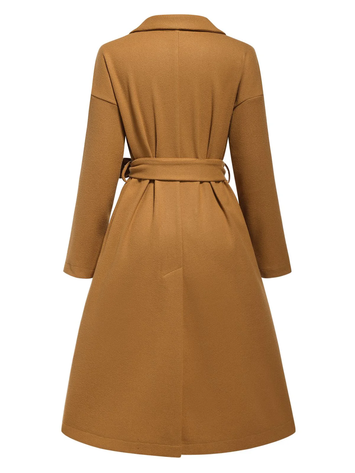 Khaki 1960s Turn-Up Collar Solid Belted Coat - Image 3
