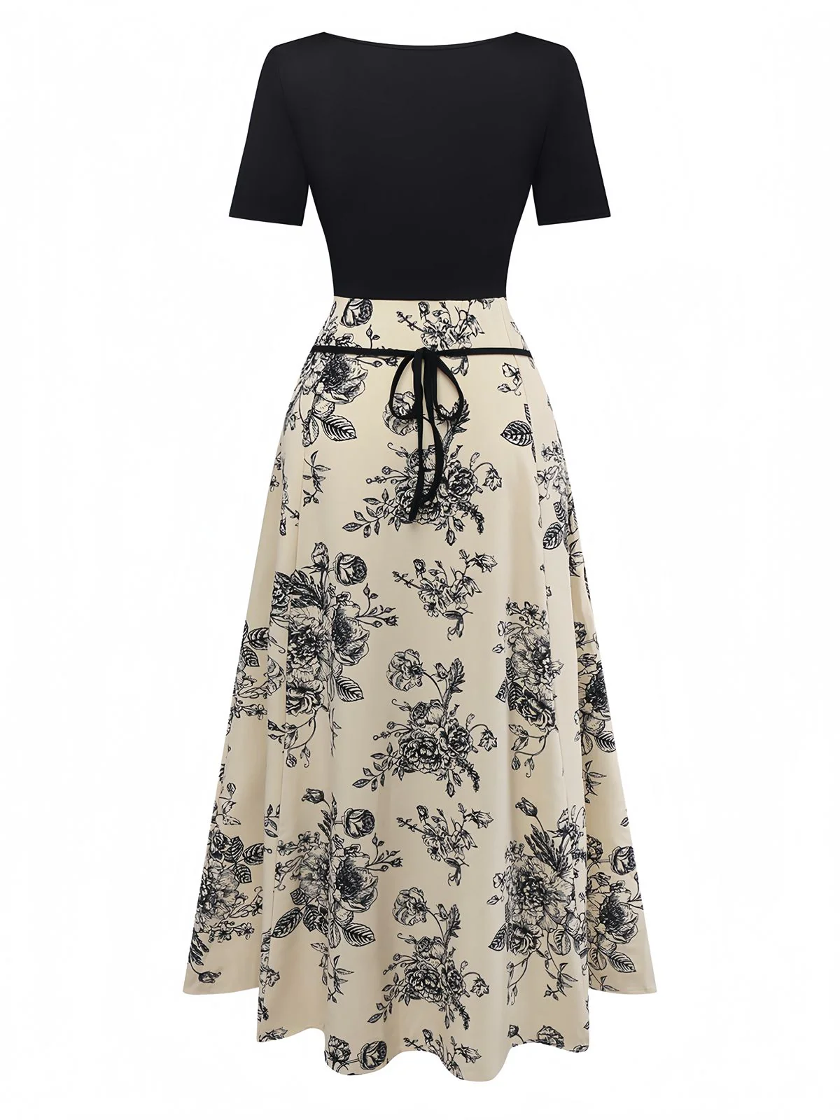 Khaki 1970s Knitted Square Neck Floral Dress - Image 3