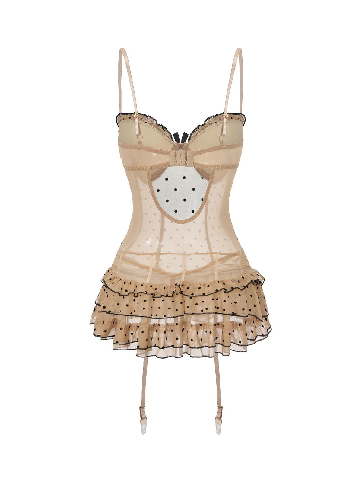 Khaki 1980s Polka Dot Tiered Babydoll Nightdress - Image 3