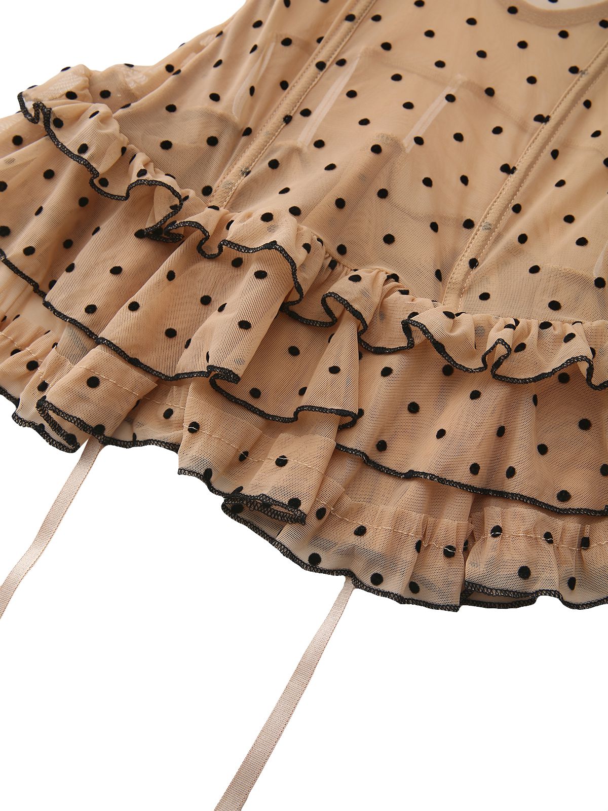 Khaki 1980s Polka Dot Tiered Babydoll Nightdress - Image 5