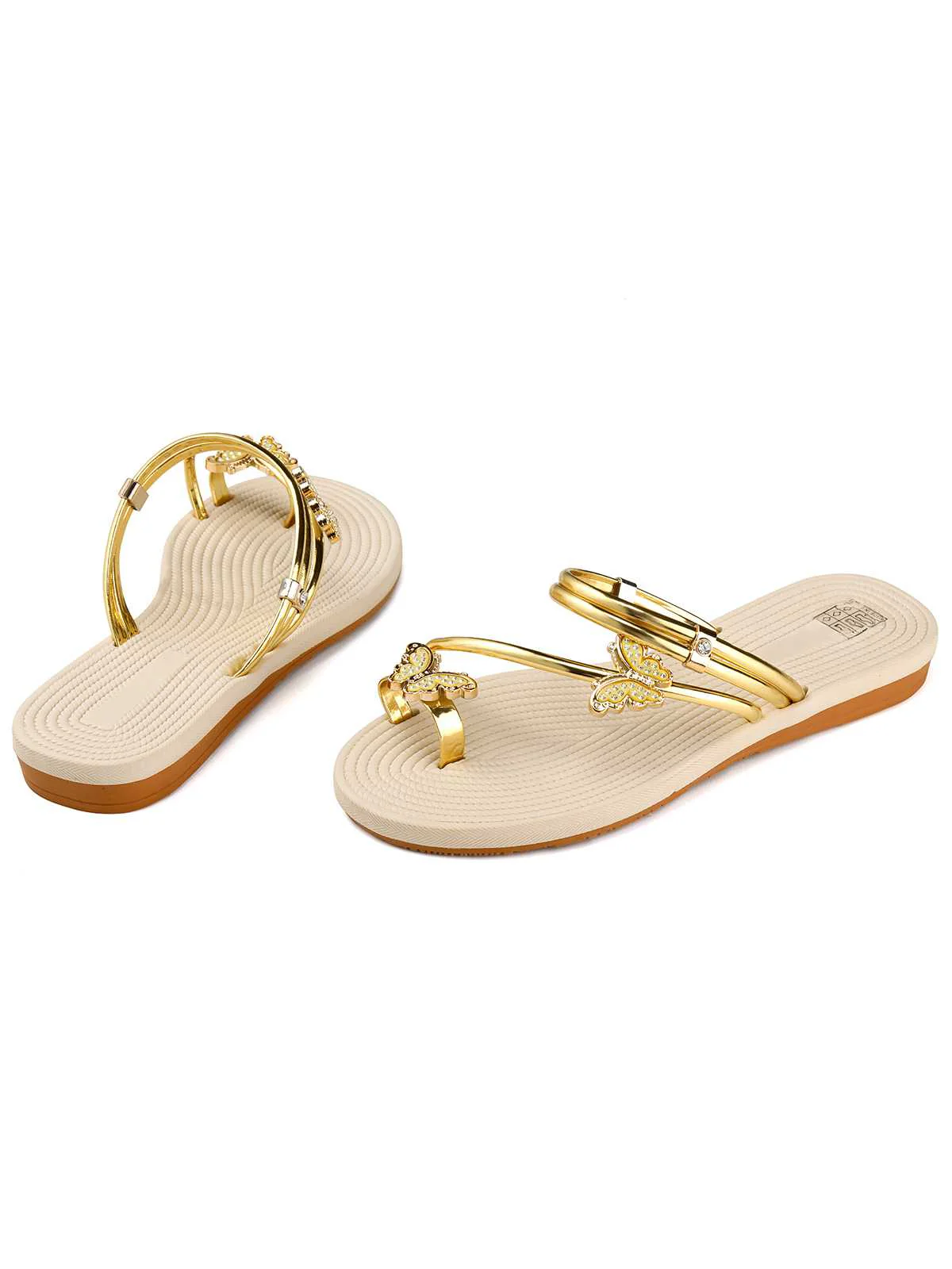 Khaki Butterfly Beach Flat Sandals - Image 3