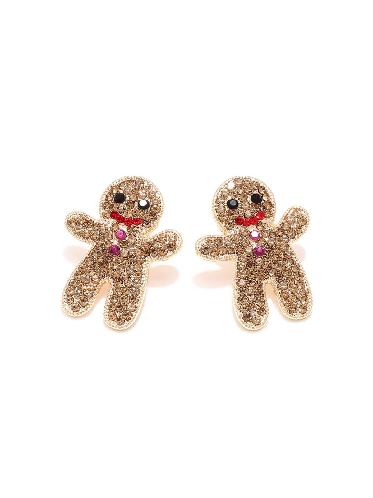 Khaki Christmas Gingerbread Man Rhinestone Earrings - Image 2