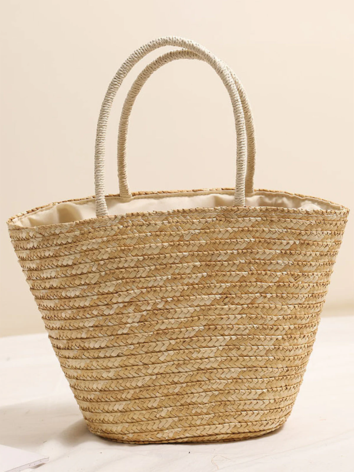 Khaki Coconut Palm Embroidered Straw Beach Tote Bag - Image 3