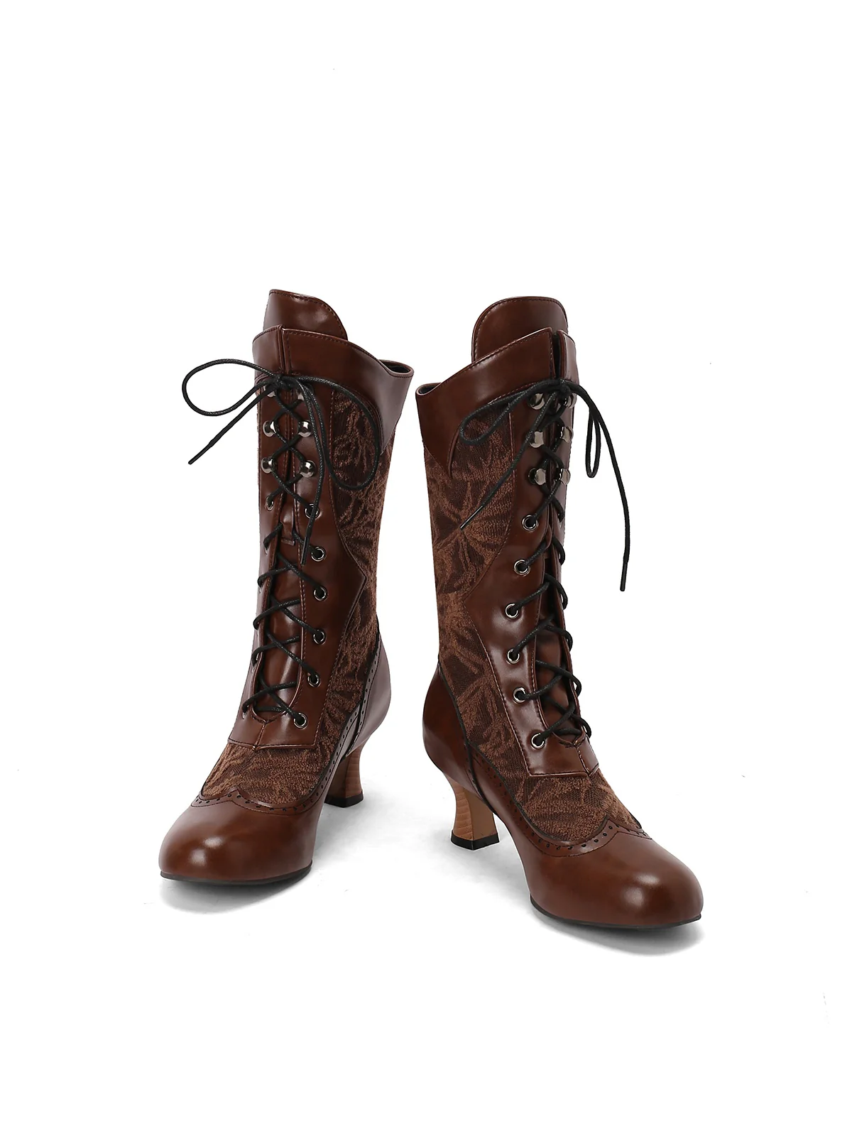 Lace Patchwork Lace-Up Calf-High Boots - Image 6