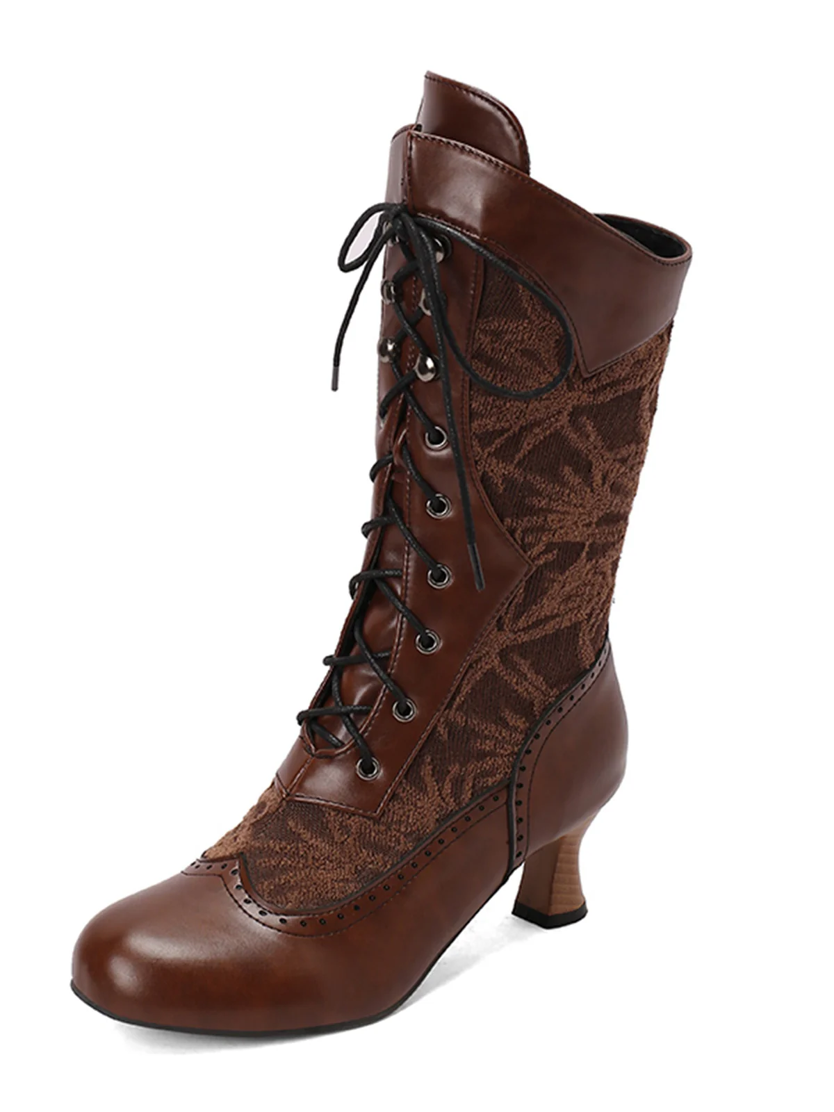 Lace Patchwork Lace-Up Calf-High Boots - Image 7