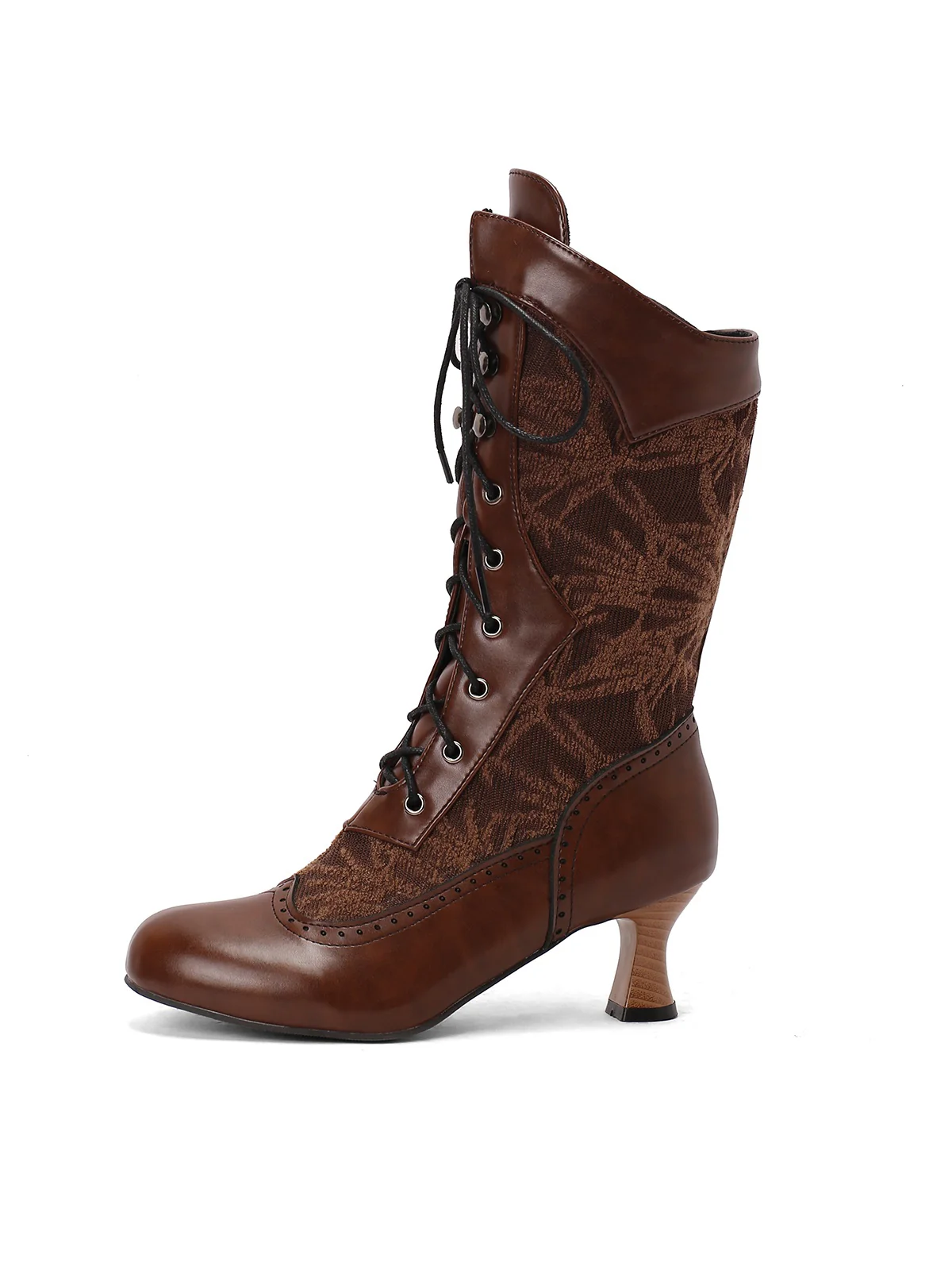Lace Patchwork Lace-Up Calf-High Boots - Image 8