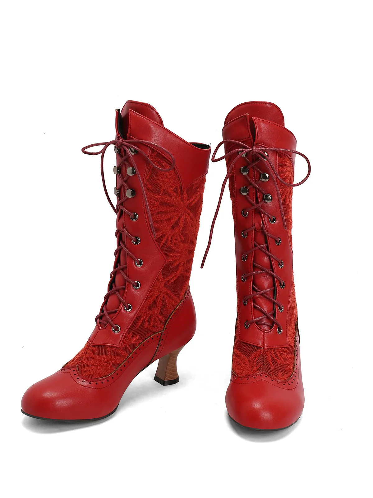 Lace Patchwork Lace-Up Calf-High Boots - Image 14