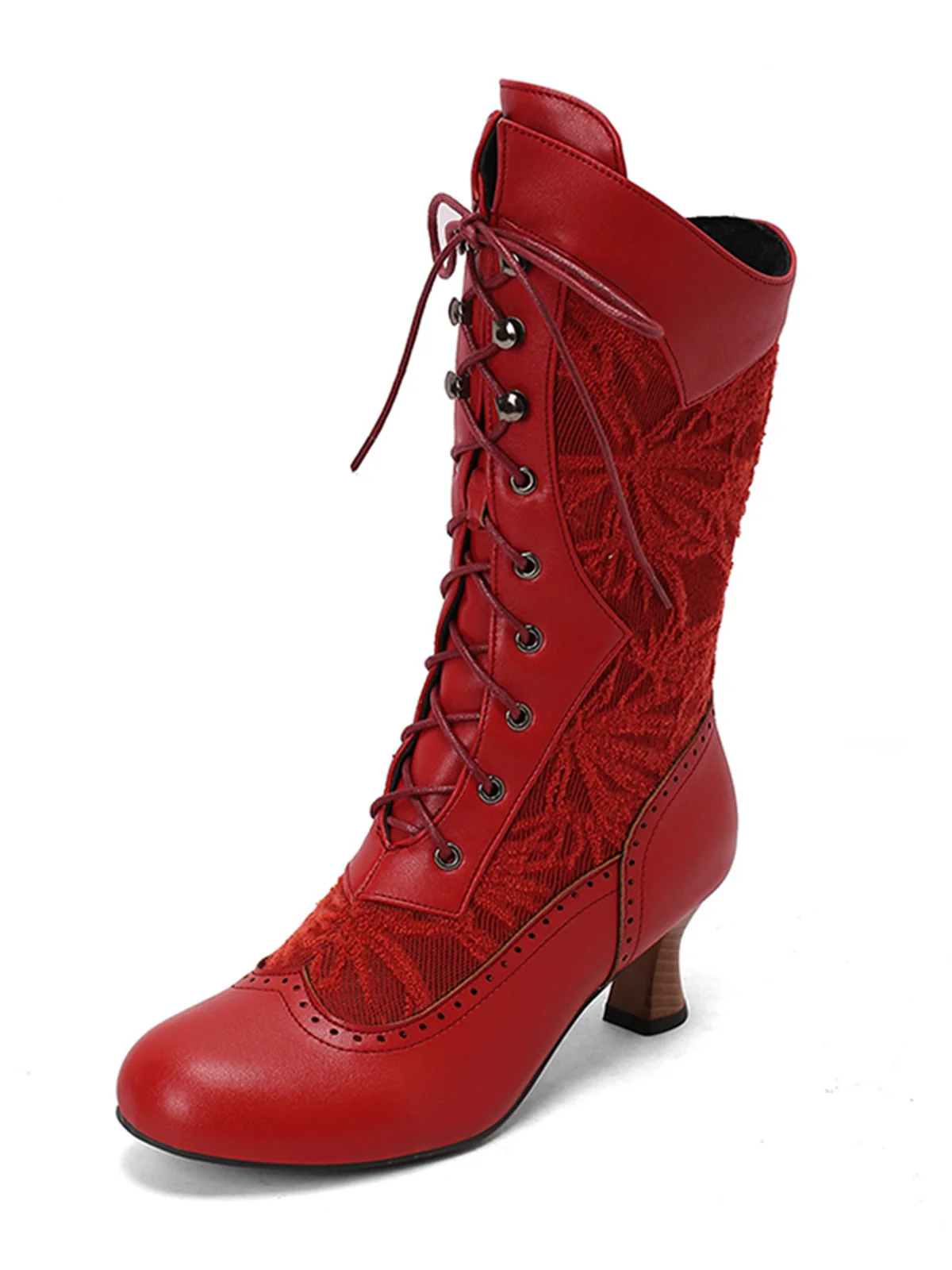 Lace Patchwork Lace-Up Calf-High Boots - Image 15