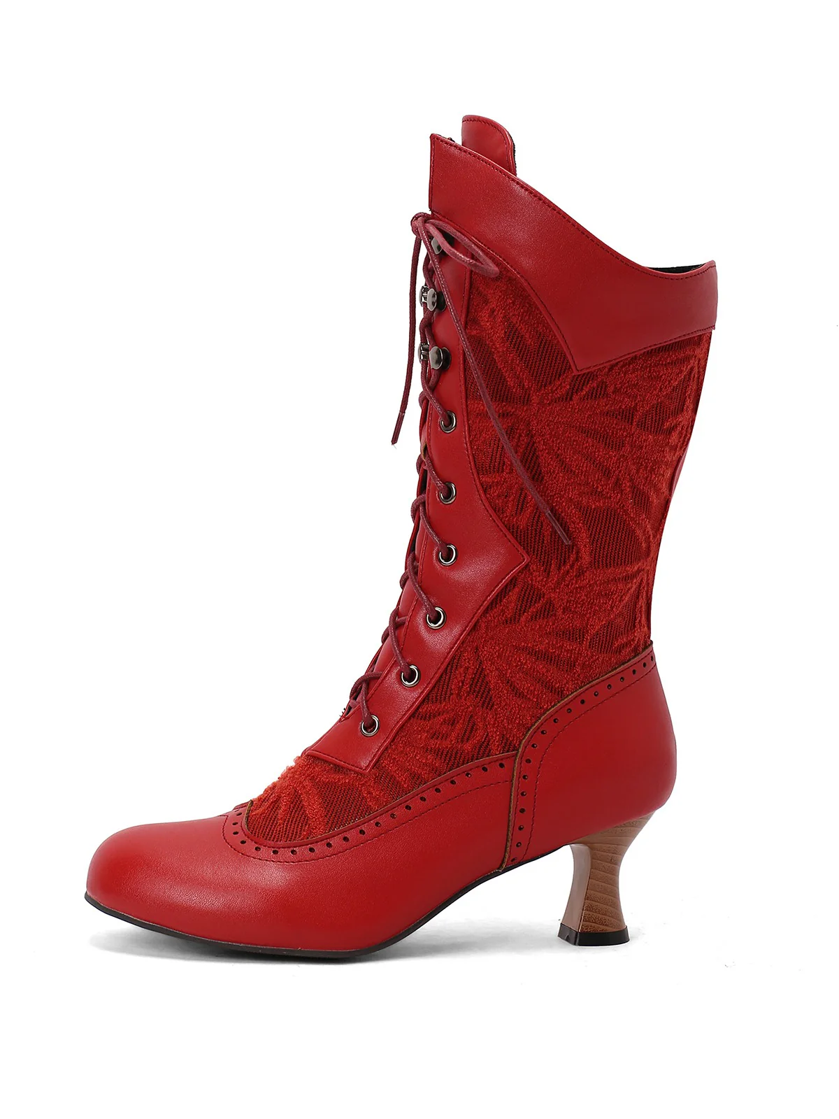 Lace Patchwork Lace-Up Calf-High Boots - Image 16