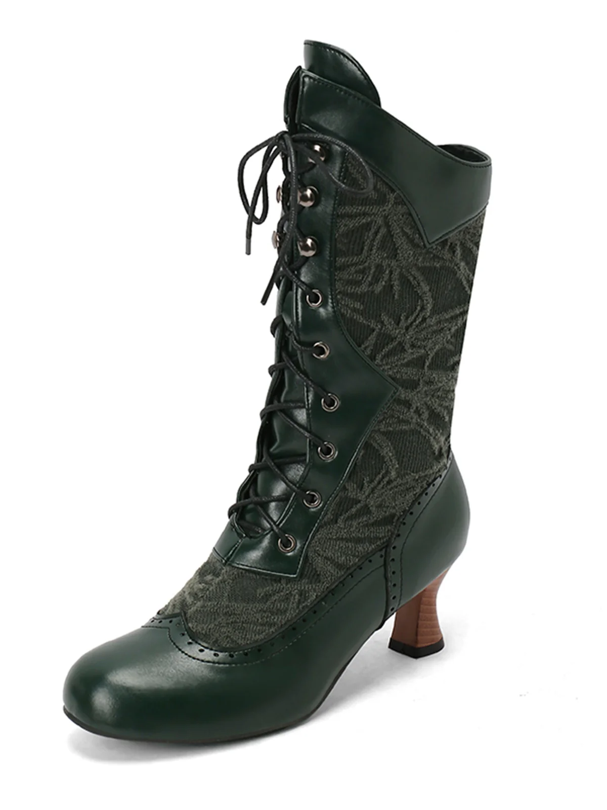 Lace Patchwork Lace-Up Calf-High Boots - Image 18
