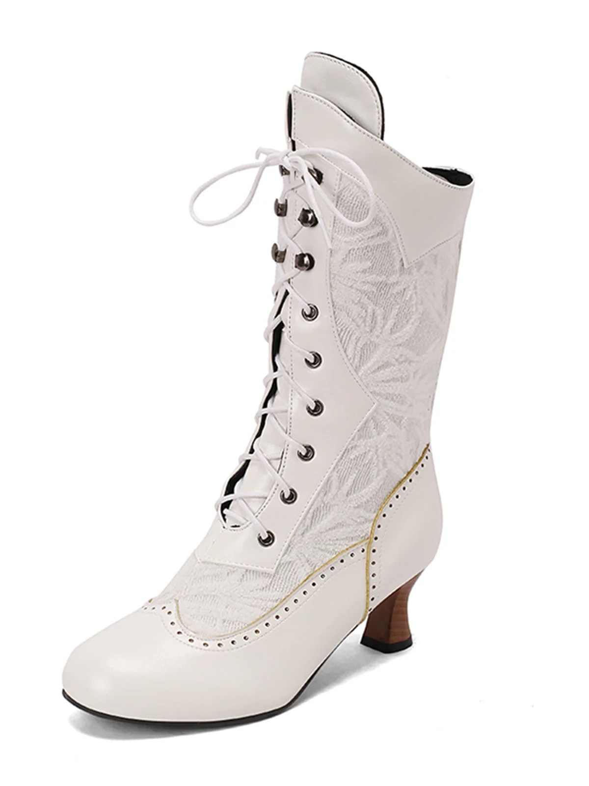 Lace Patchwork Lace-Up Calf-High Boots - Image 11
