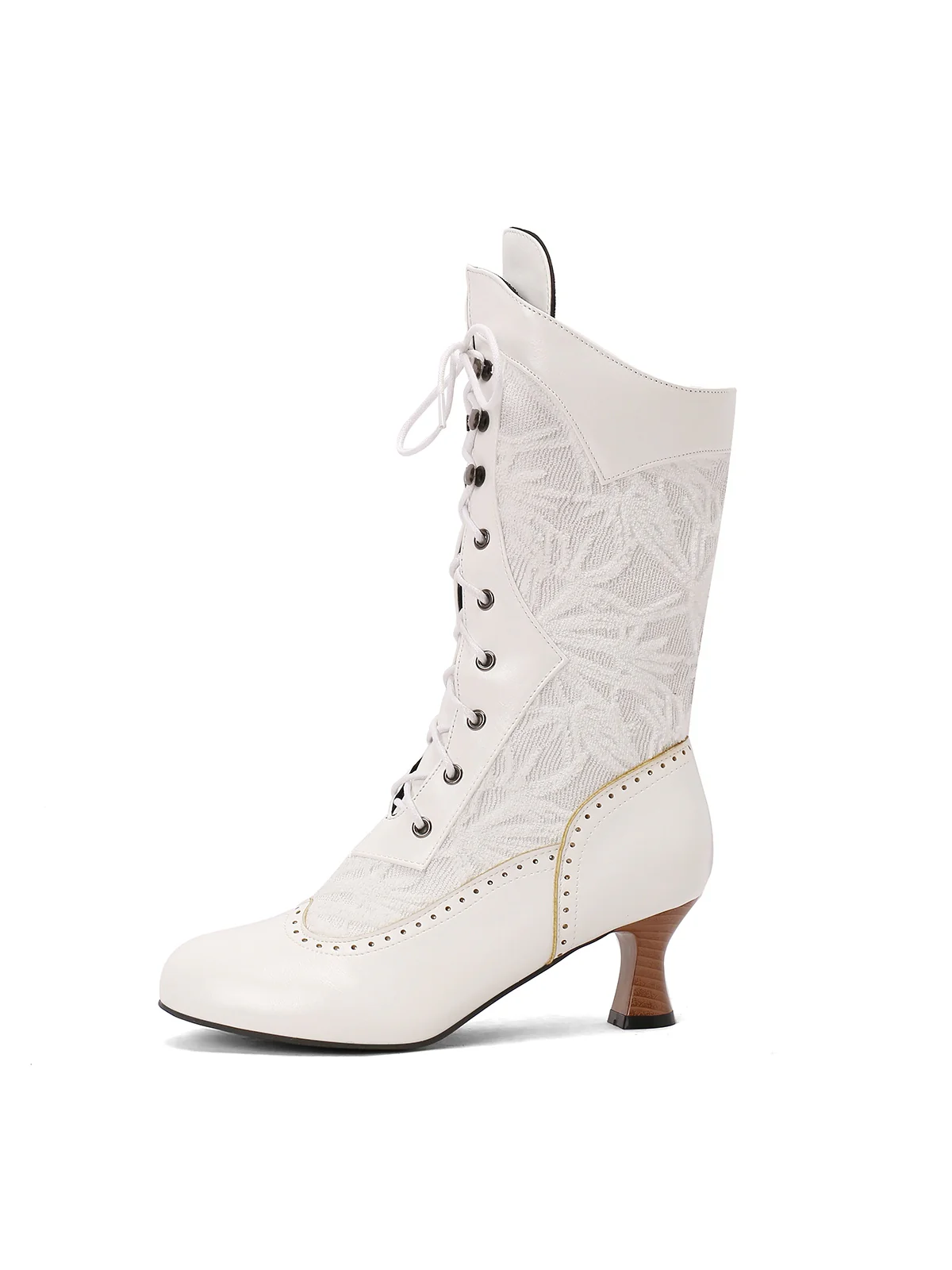 Lace Patchwork Lace-Up Calf-High Boots - Image 13