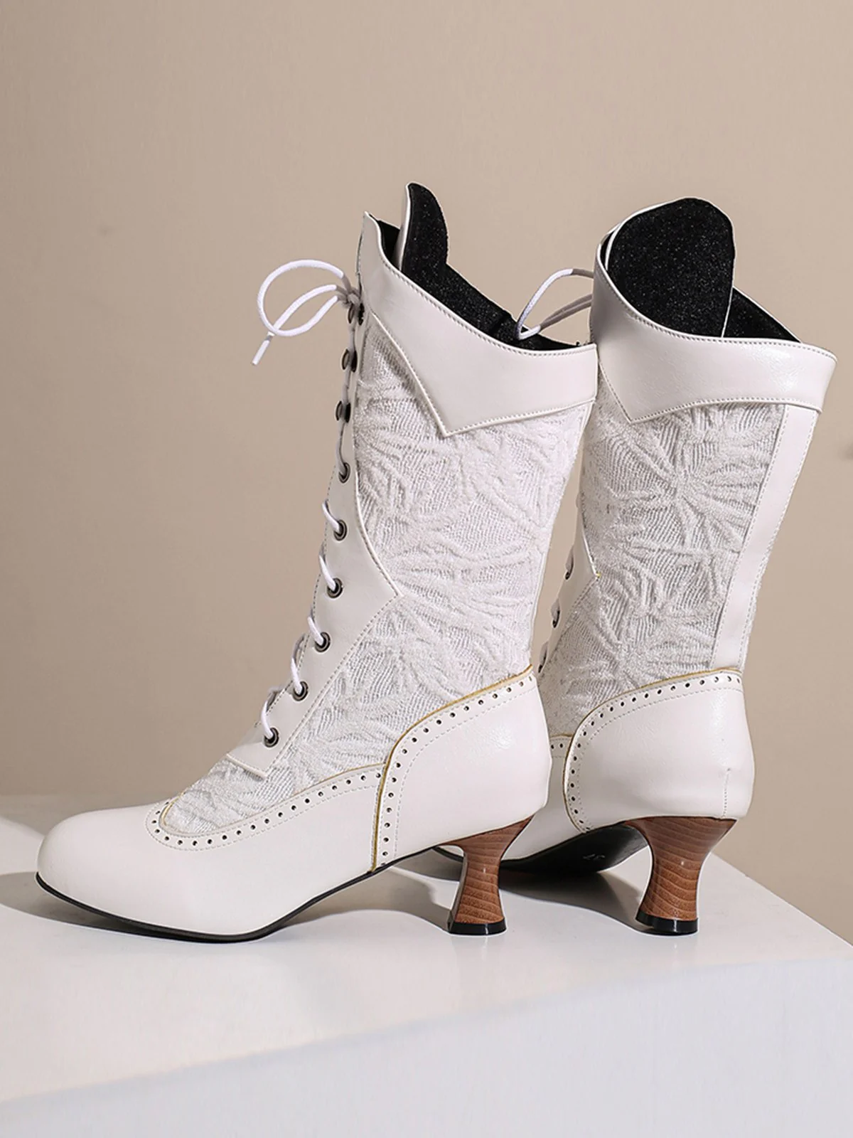 Lace Patchwork Lace-Up Calf-High Boots - Image 12