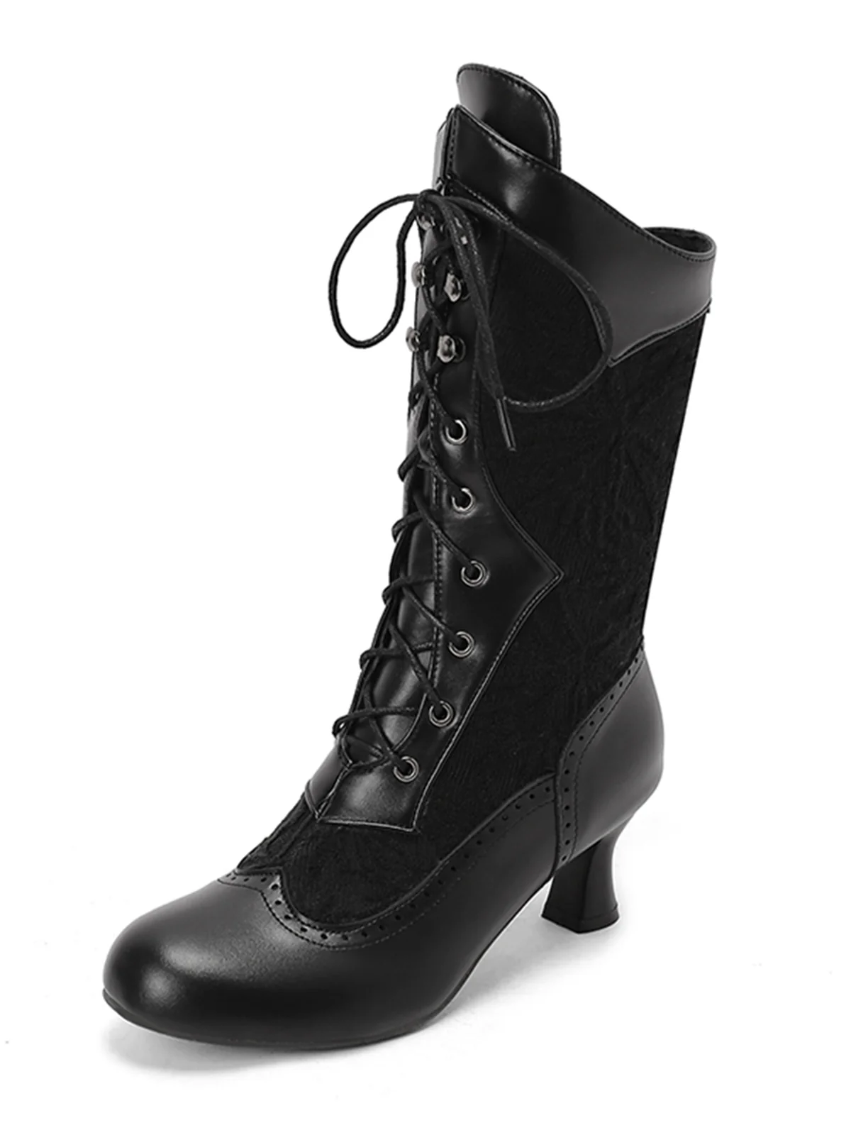 Lace Patchwork Lace-Up Calf-High Boots - Image 2