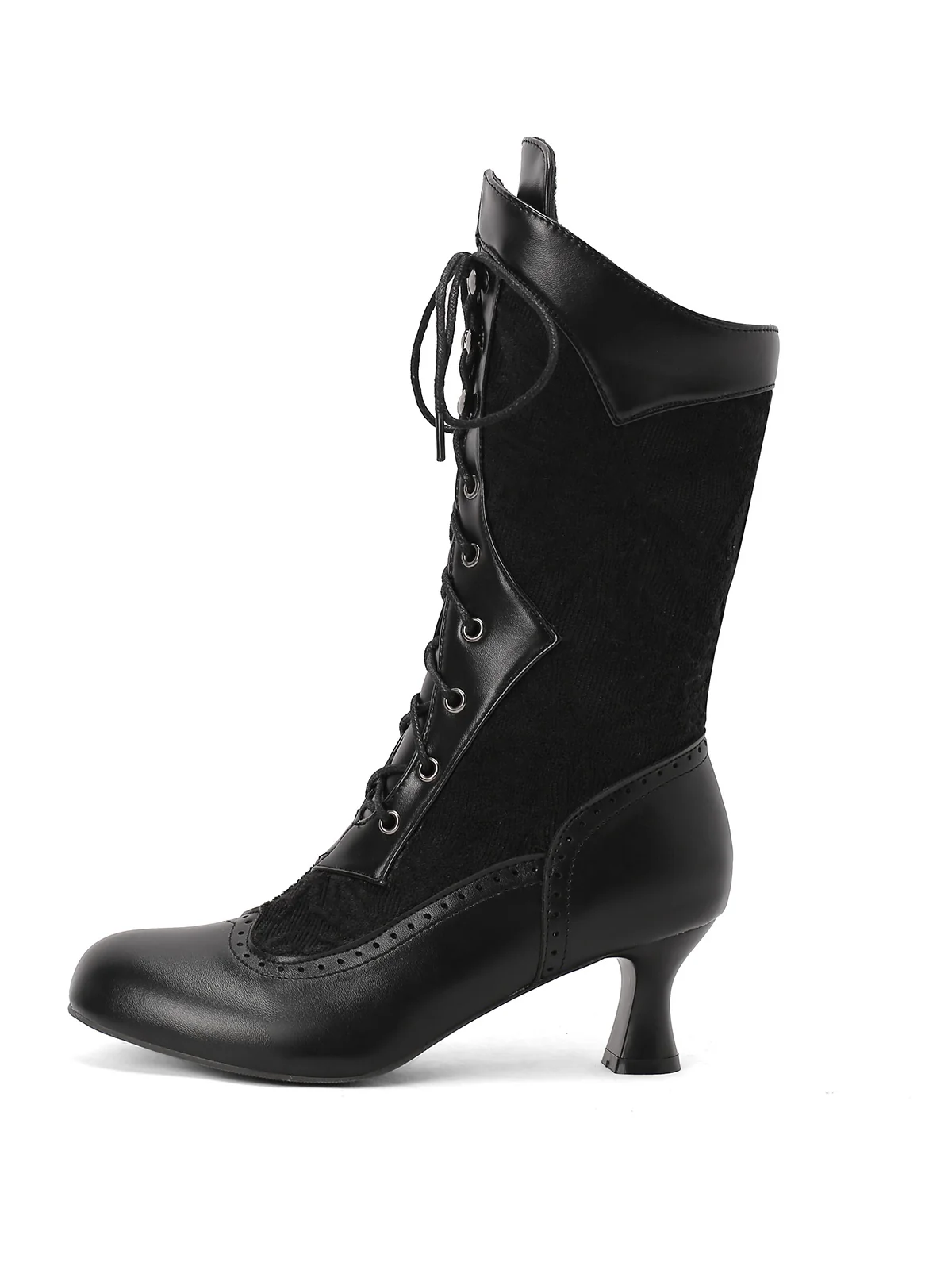 Lace Patchwork Lace-Up Calf-High Boots - Image 3