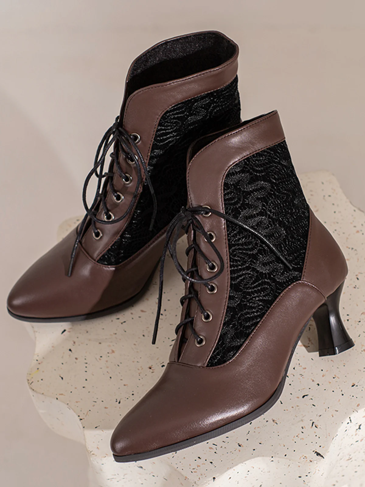 Lace Pointed Leather Heel Vintage Boots - Image 10