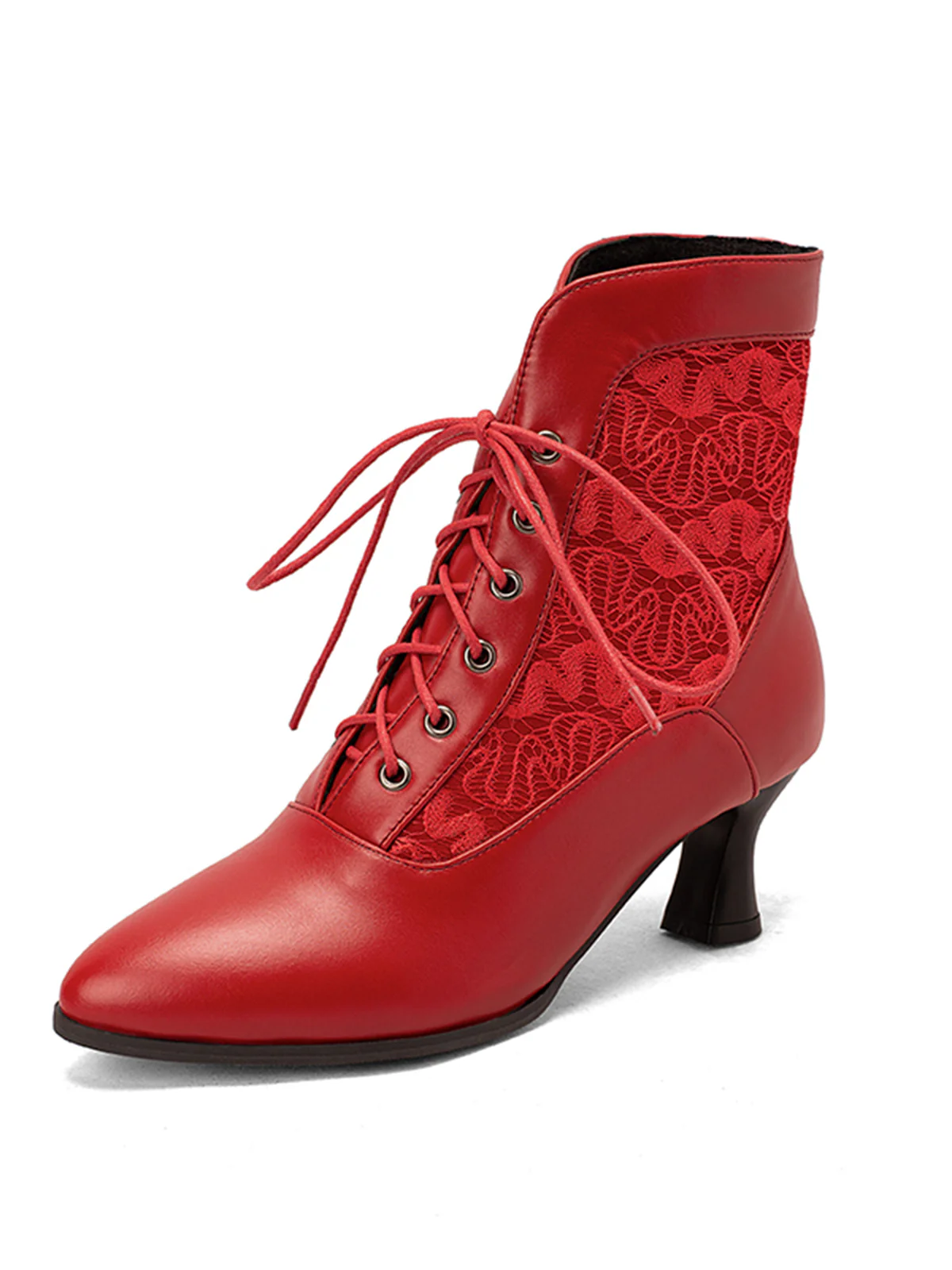 Lace Pointed Leather Heel Vintage Boots - Image 12