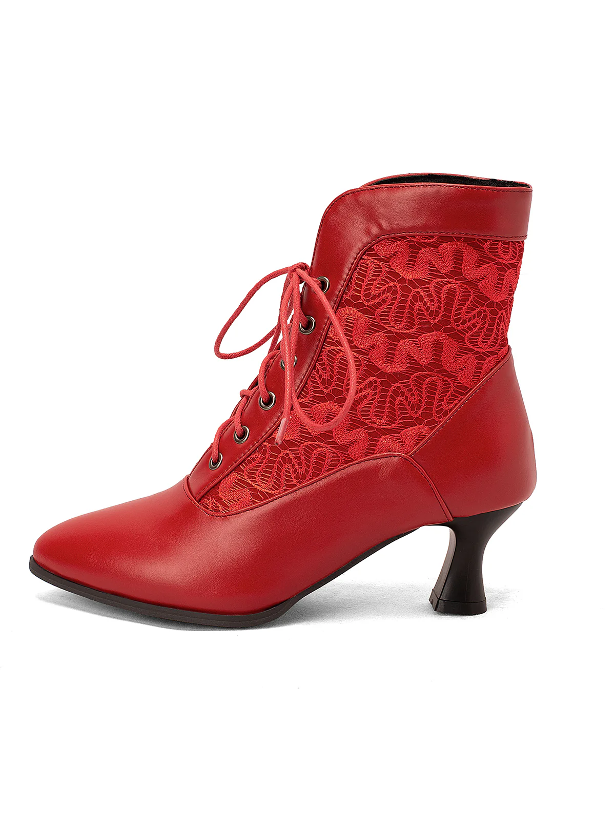 Lace Pointed Leather Heel Vintage Boots - Image 13
