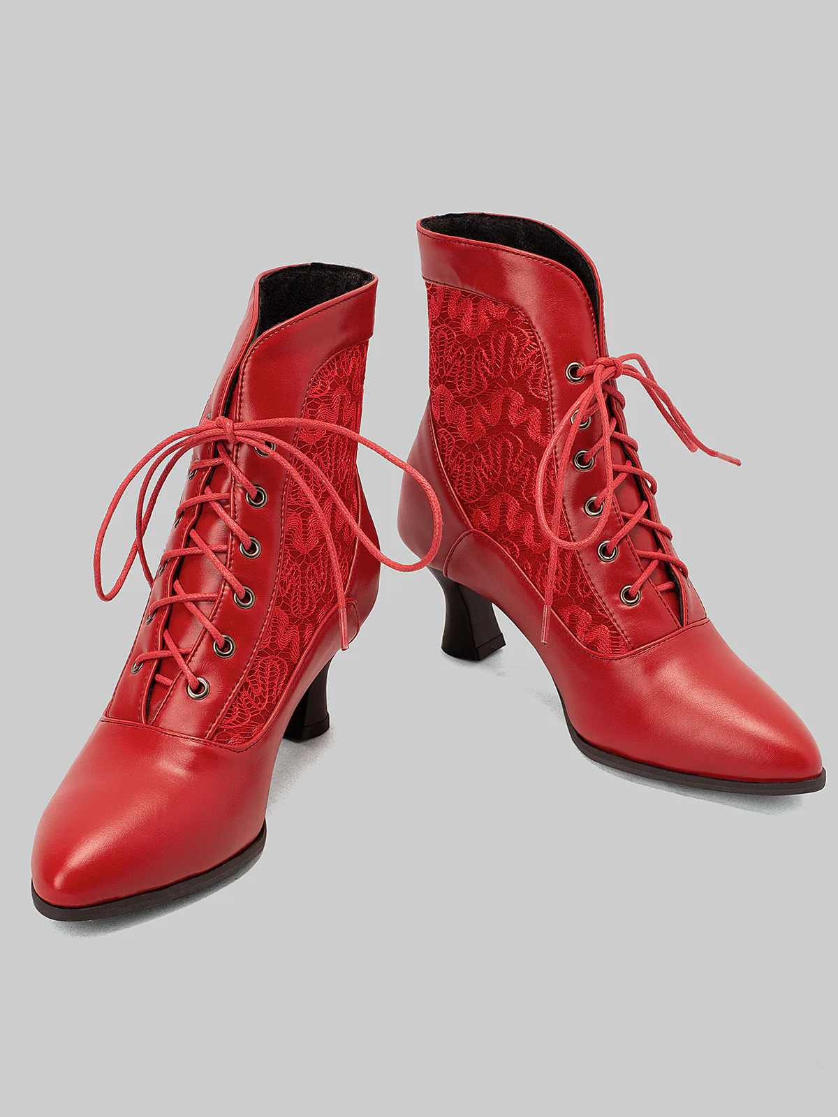 Lace Pointed Leather Heel Vintage Boots - Image 14
