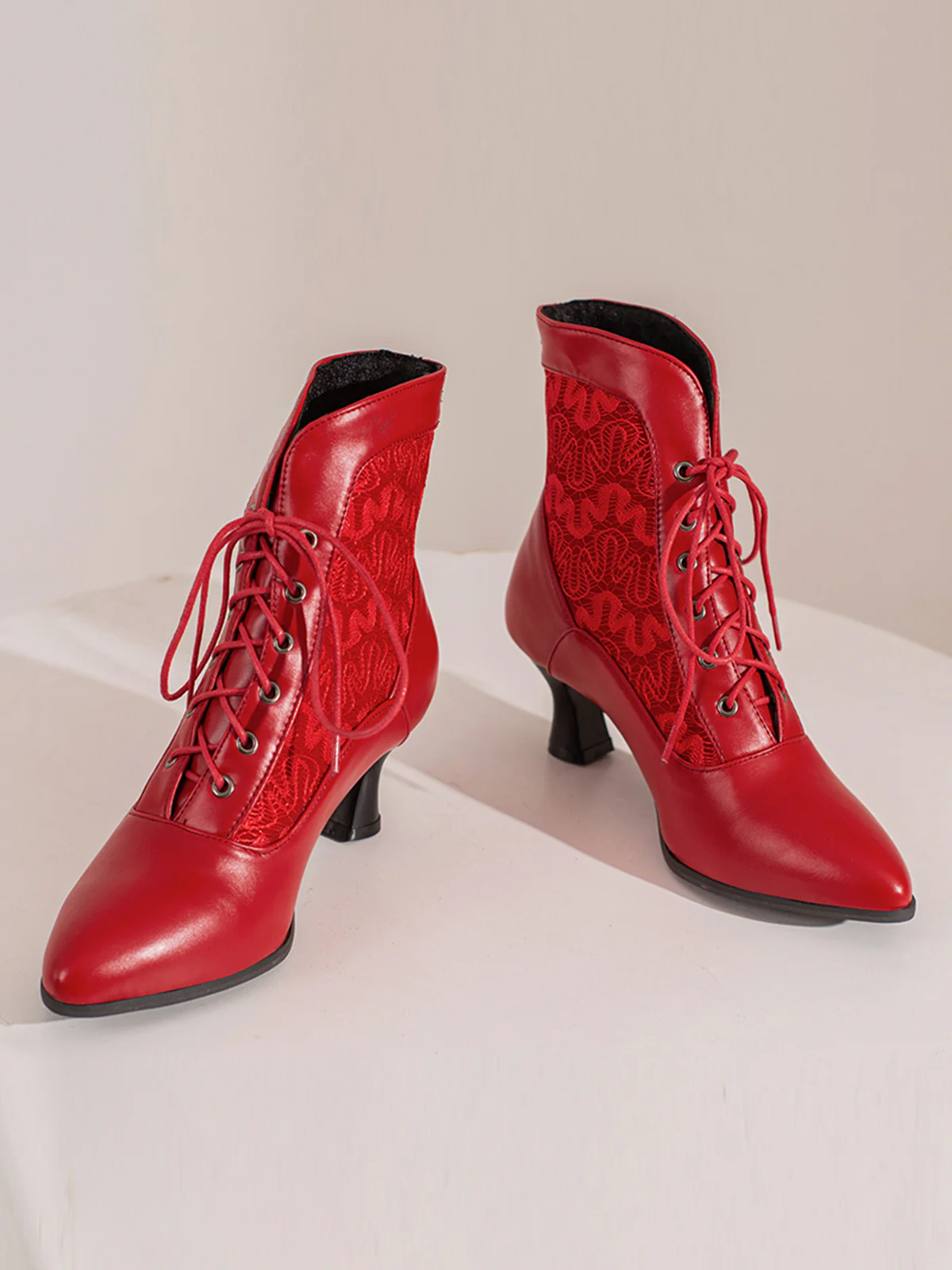 Lace Pointed Leather Heel Vintage Boots - Image 15