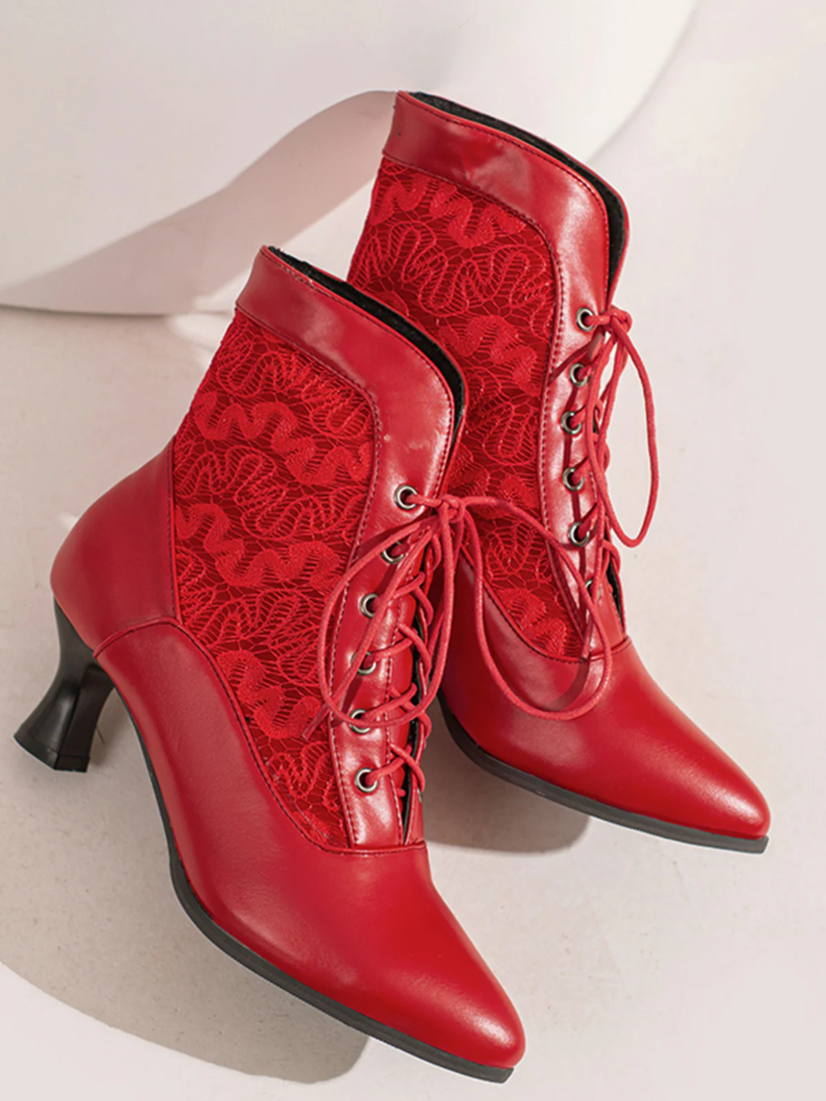Lace Pointed Leather Heel Vintage Boots - Image 16