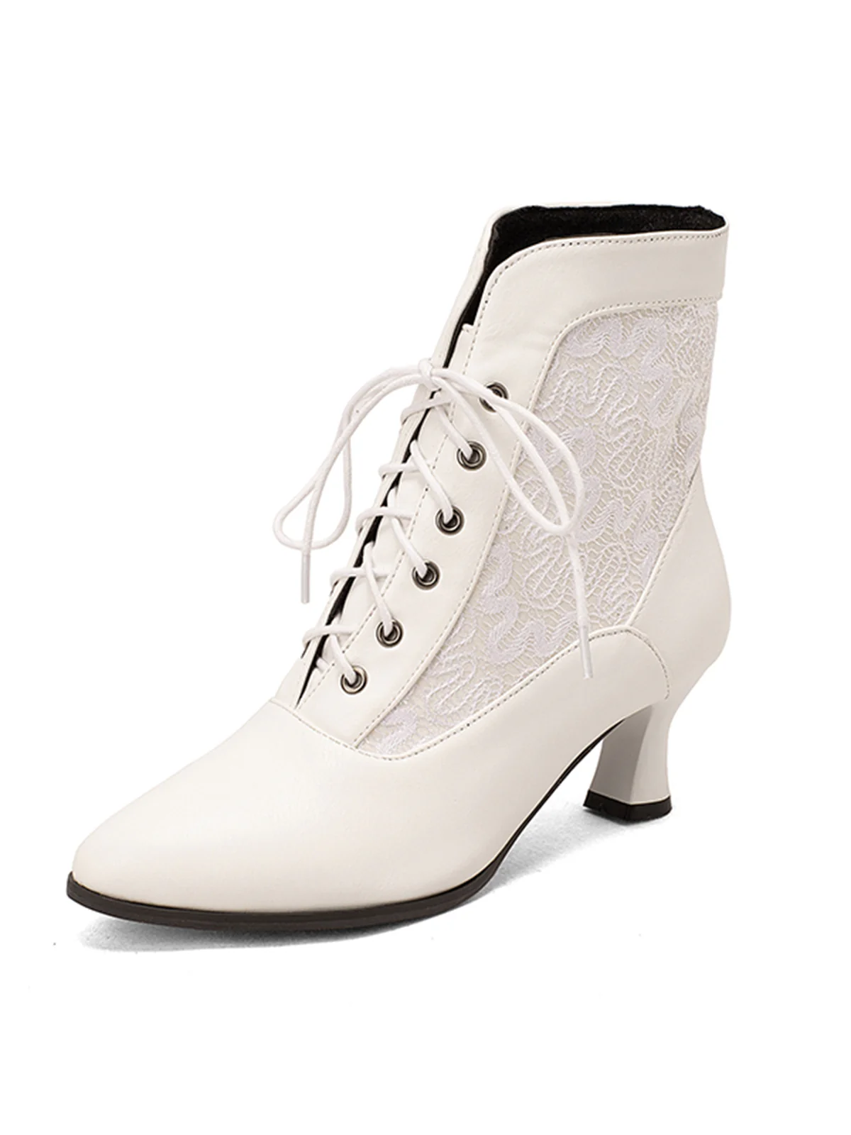 Lace Pointed Leather Heel Vintage Boots - Image 19