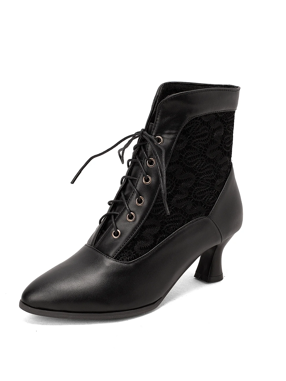 Lace Pointed Leather Heel Vintage Boots - Image 2