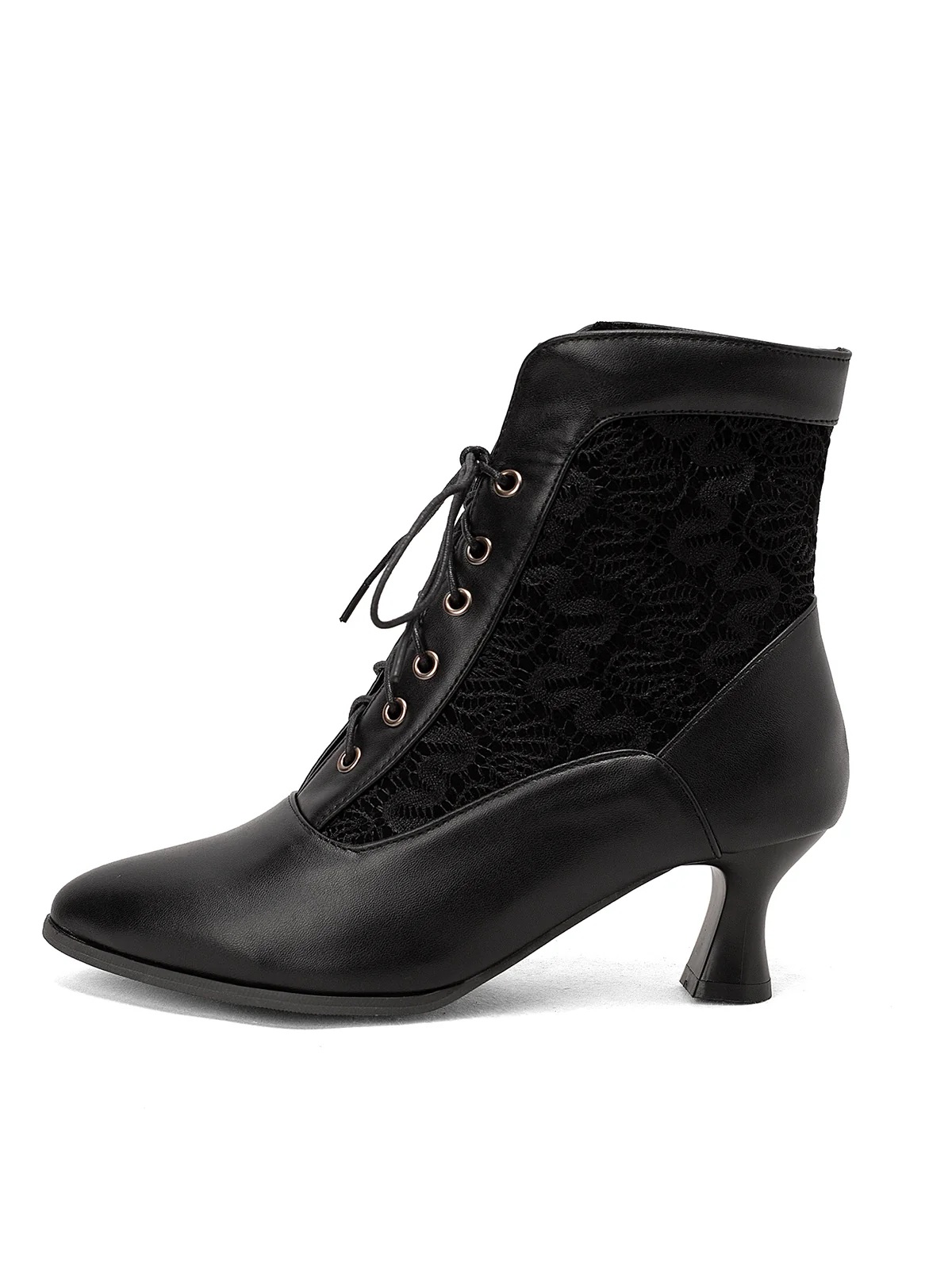Lace Pointed Leather Heel Vintage Boots - Image 3