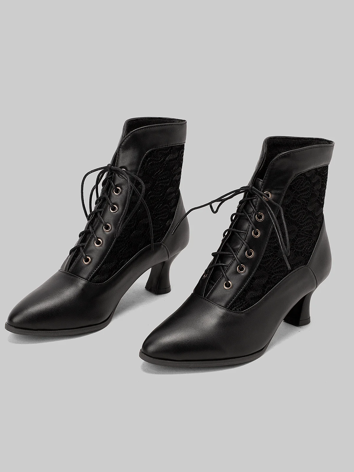 Lace Pointed Leather Heel Vintage Boots - Image 4