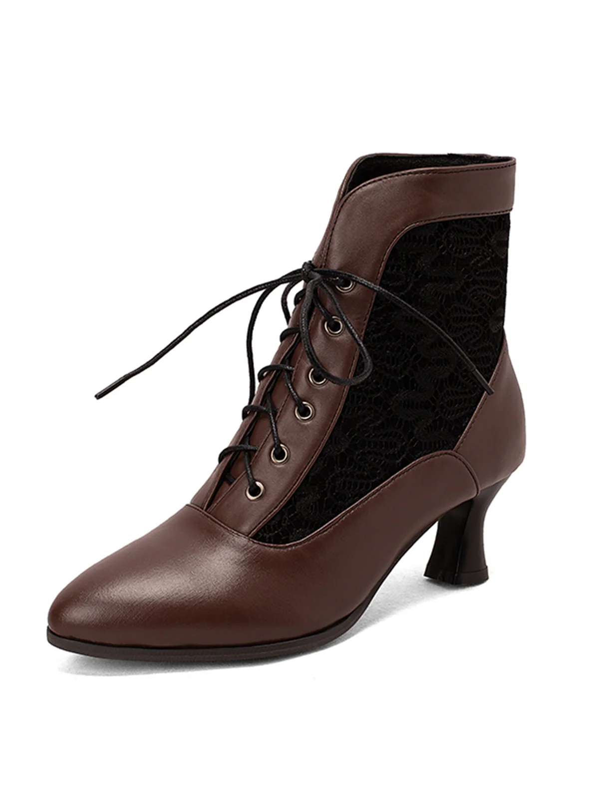 Lace Pointed Leather Heel Vintage Boots - Image 7