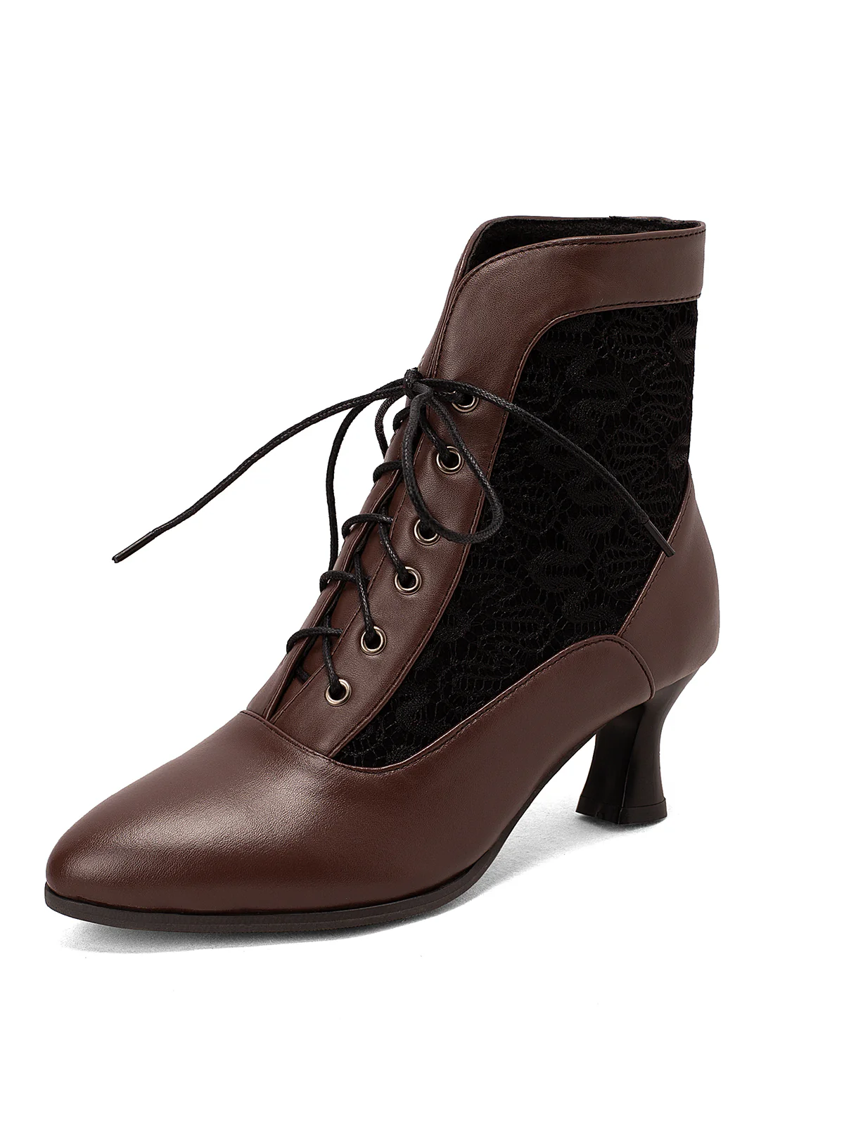 Lace Pointed Leather Heel Vintage Boots - Image 8
