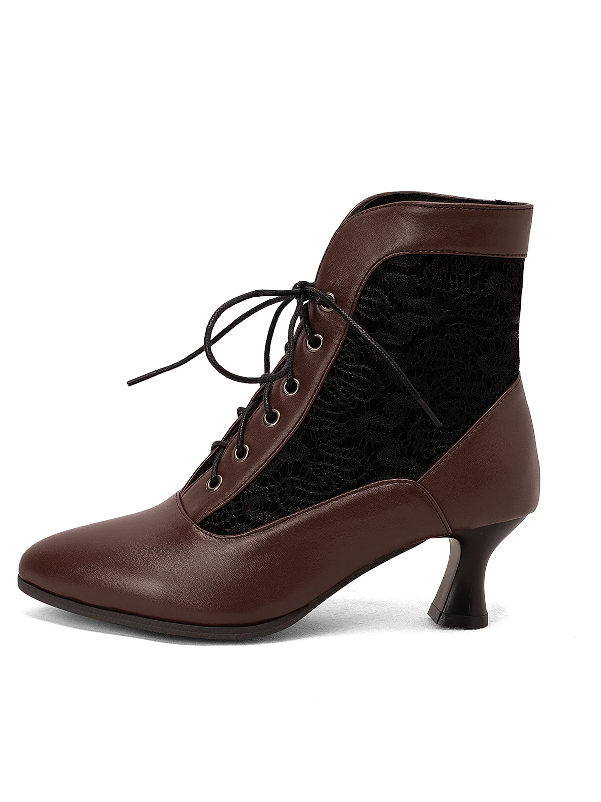 Lace Pointed Leather Heel Vintage Boots - Image 9