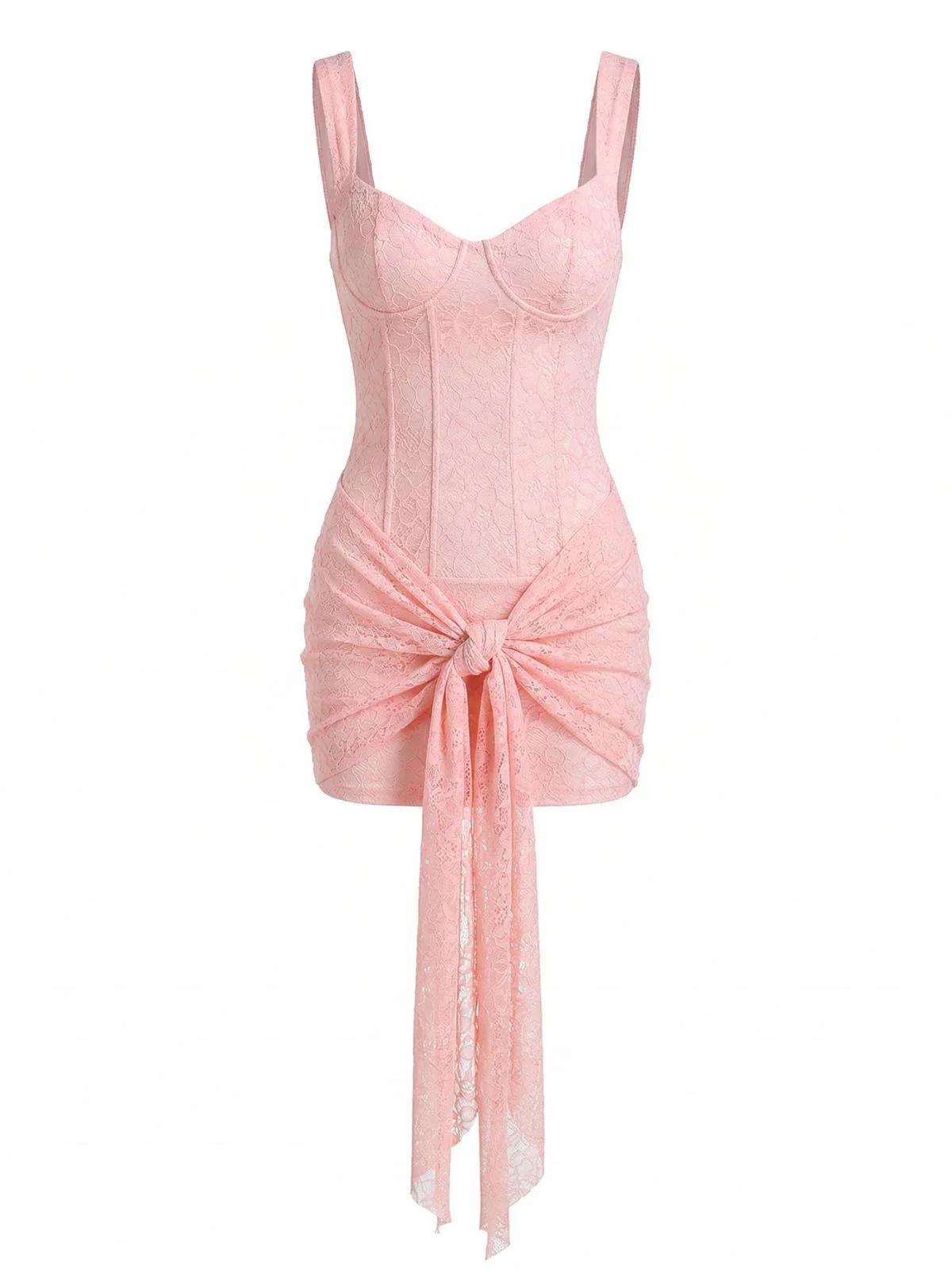 2000s Solid Lace Sexy V-Neck Belted Sheath Slip Dress - Image 2